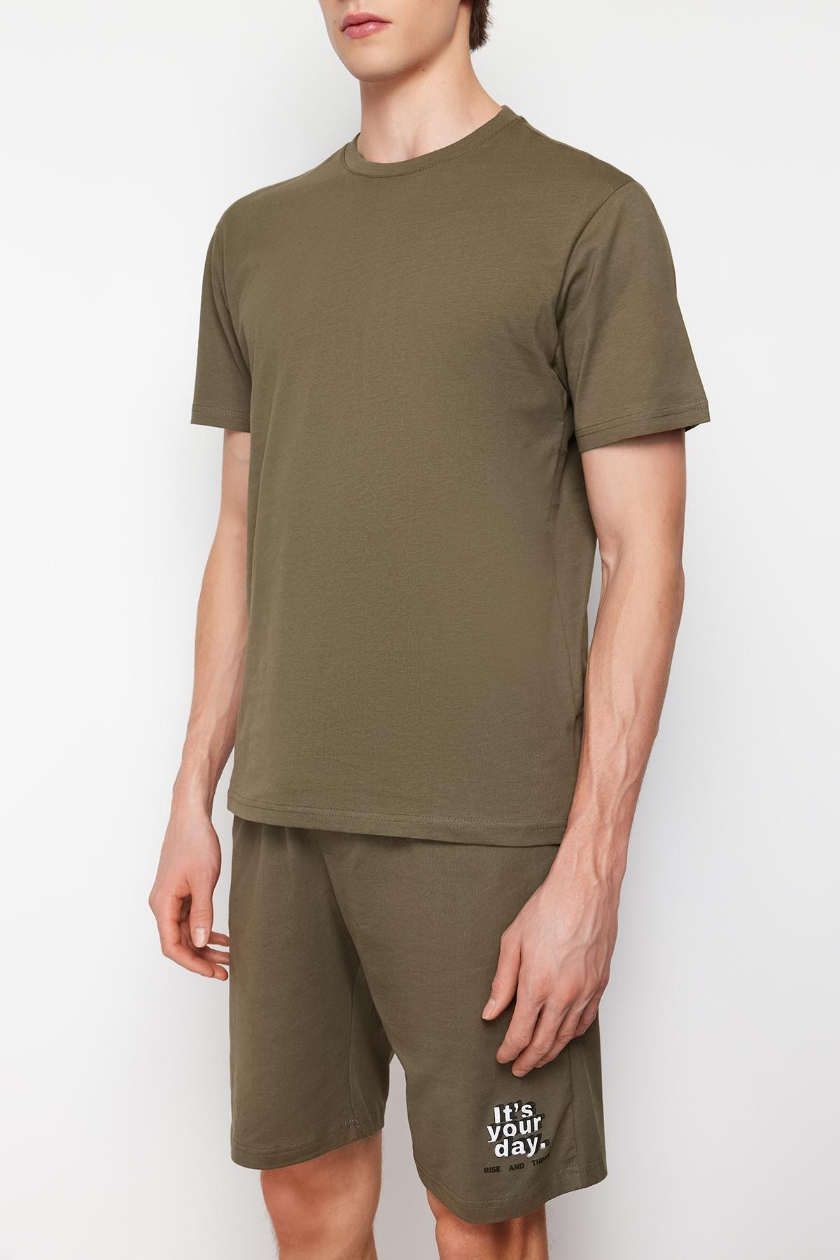 Khaki Printed Knitted Pyjama Set, , large image number 4