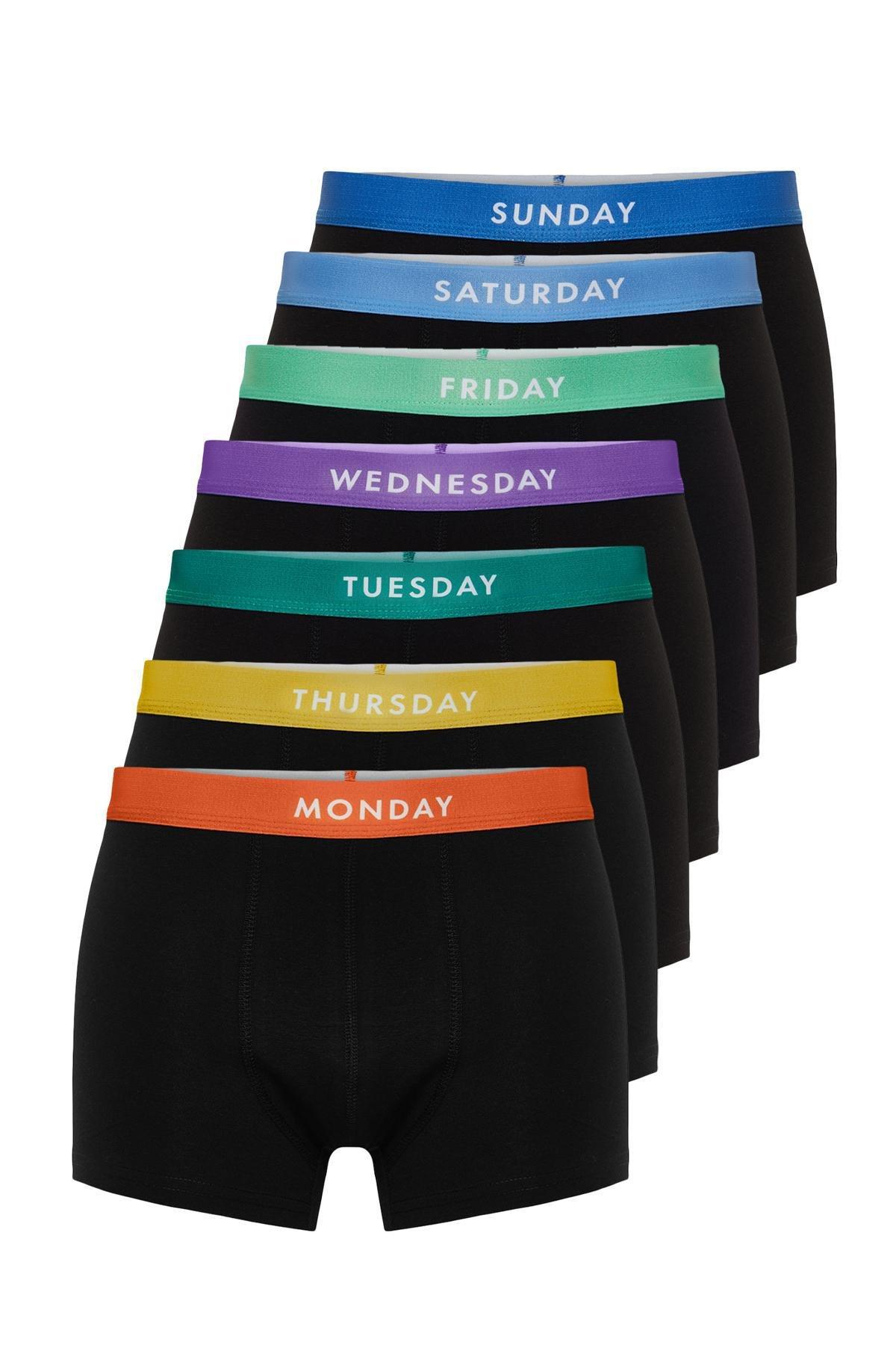 Multicolored 7-Pack Days of the Week Basic Cotton Boxers with Elastic Detail TMNSS24BX00004, 7s, , large image number 0
