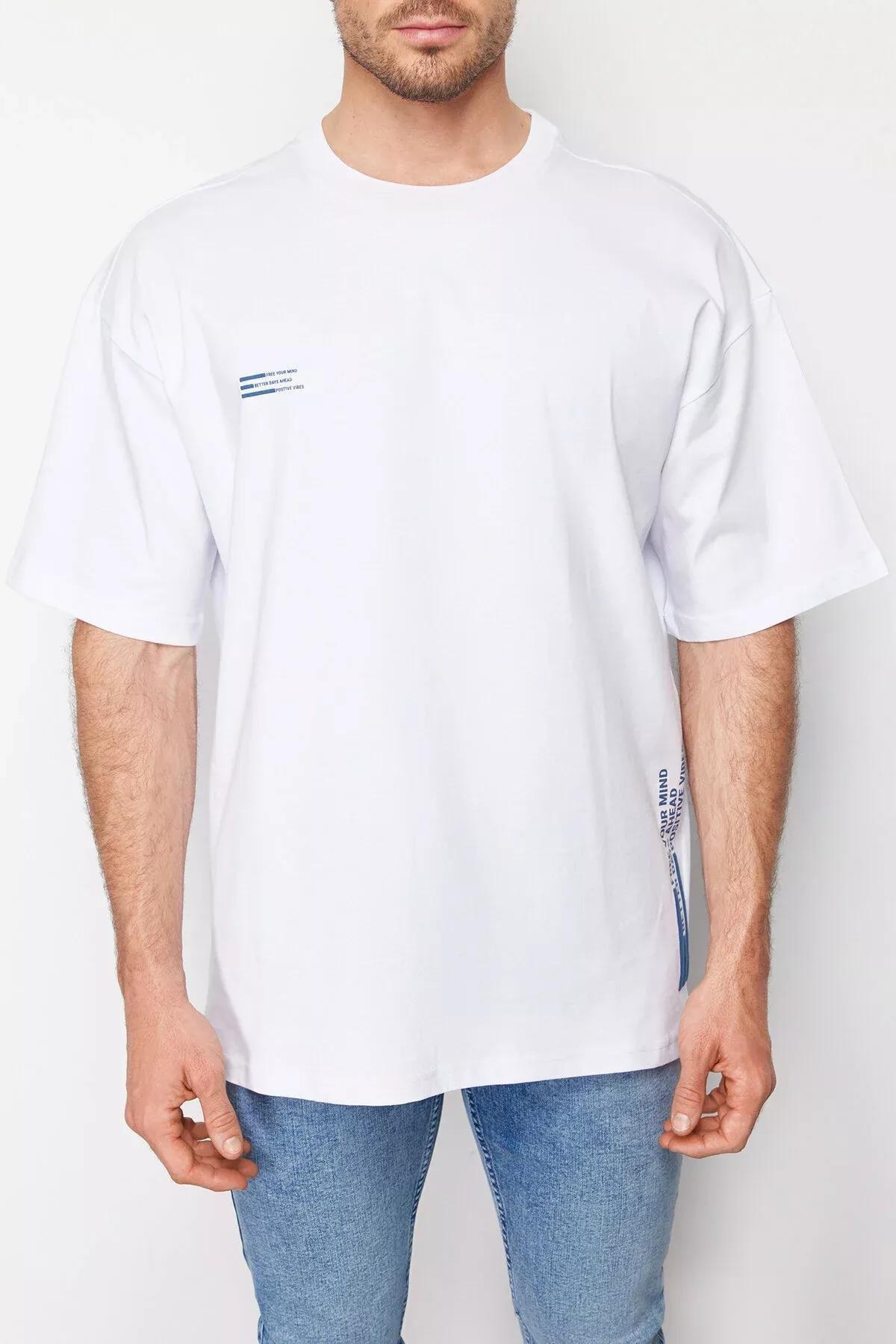 White Oversize Text Printed T-Shirt, , large image number 6