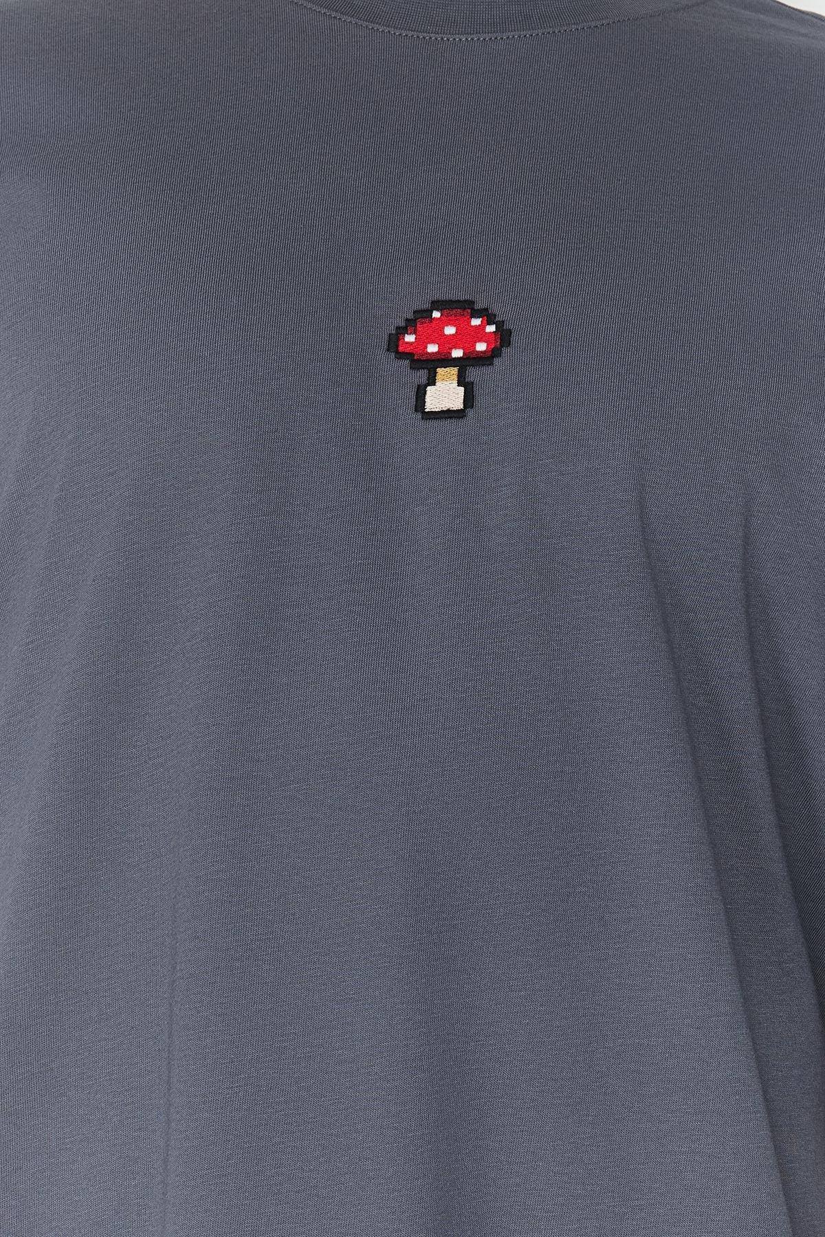 Grey Oversize Embroidered T-Shirt, , large image number 4