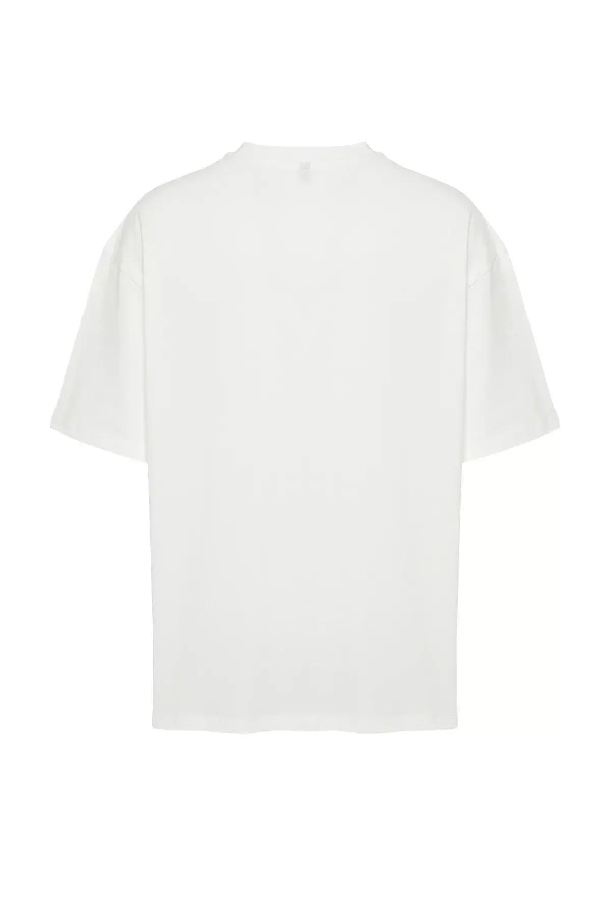 Beige Oversize Embroidered T-Shirt, Ecru, large image number 12