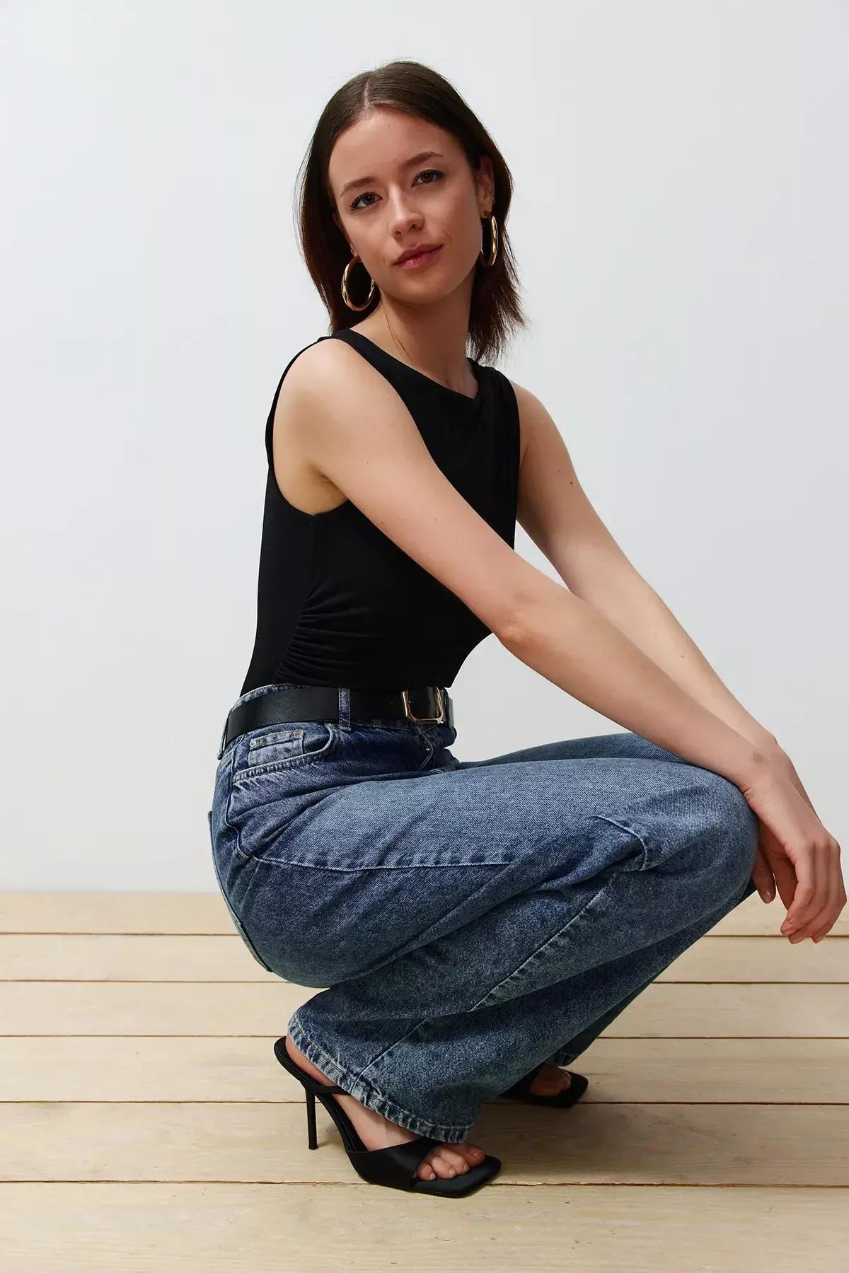 Black GatheRed Boat Neck Knitted Bodysuit, C101_5720, large image number 3