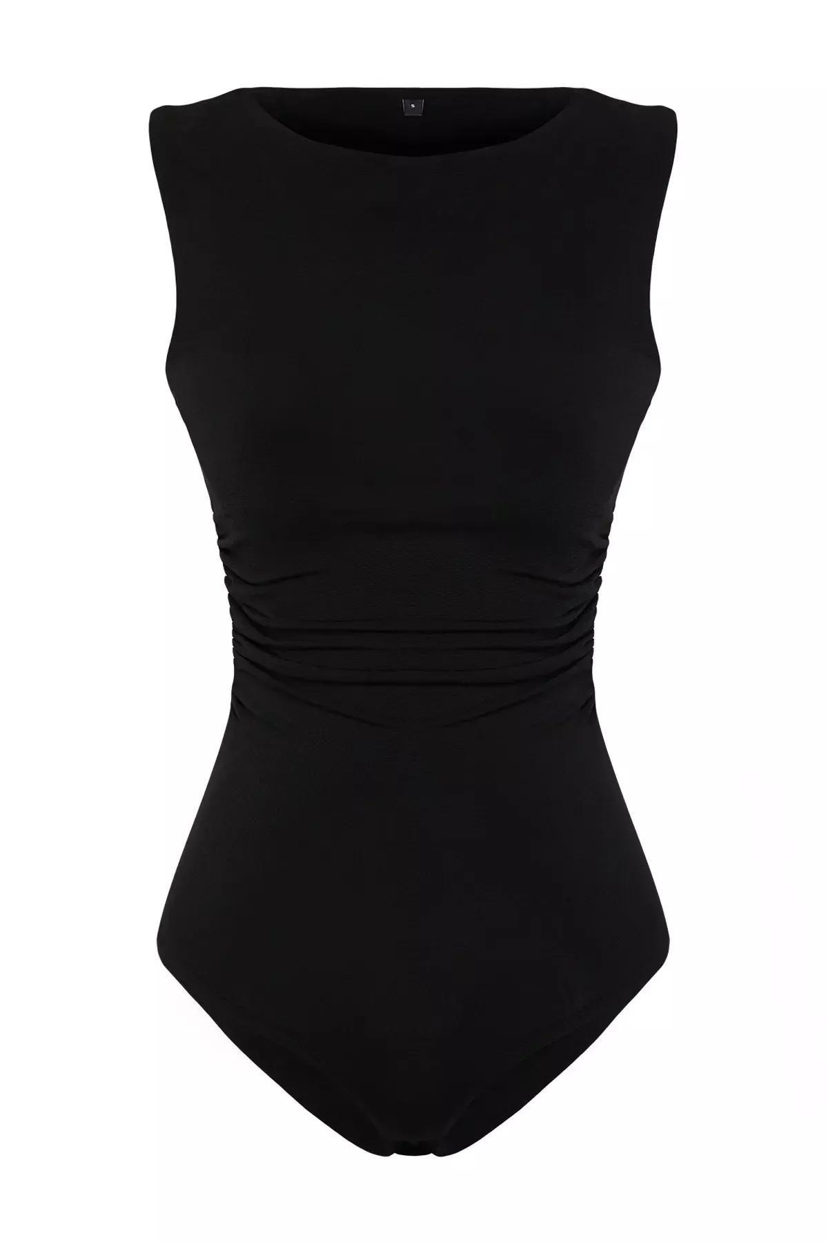 Black GatheRed Boat Neck Knitted Bodysuit, C101_5720, large image number 6