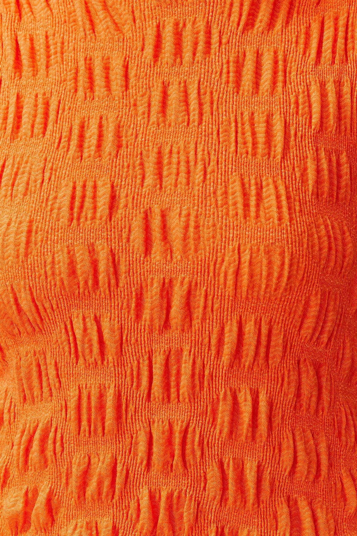 Orange High Collar Fitted Crop Textured Blouse, Orange, large image number 7