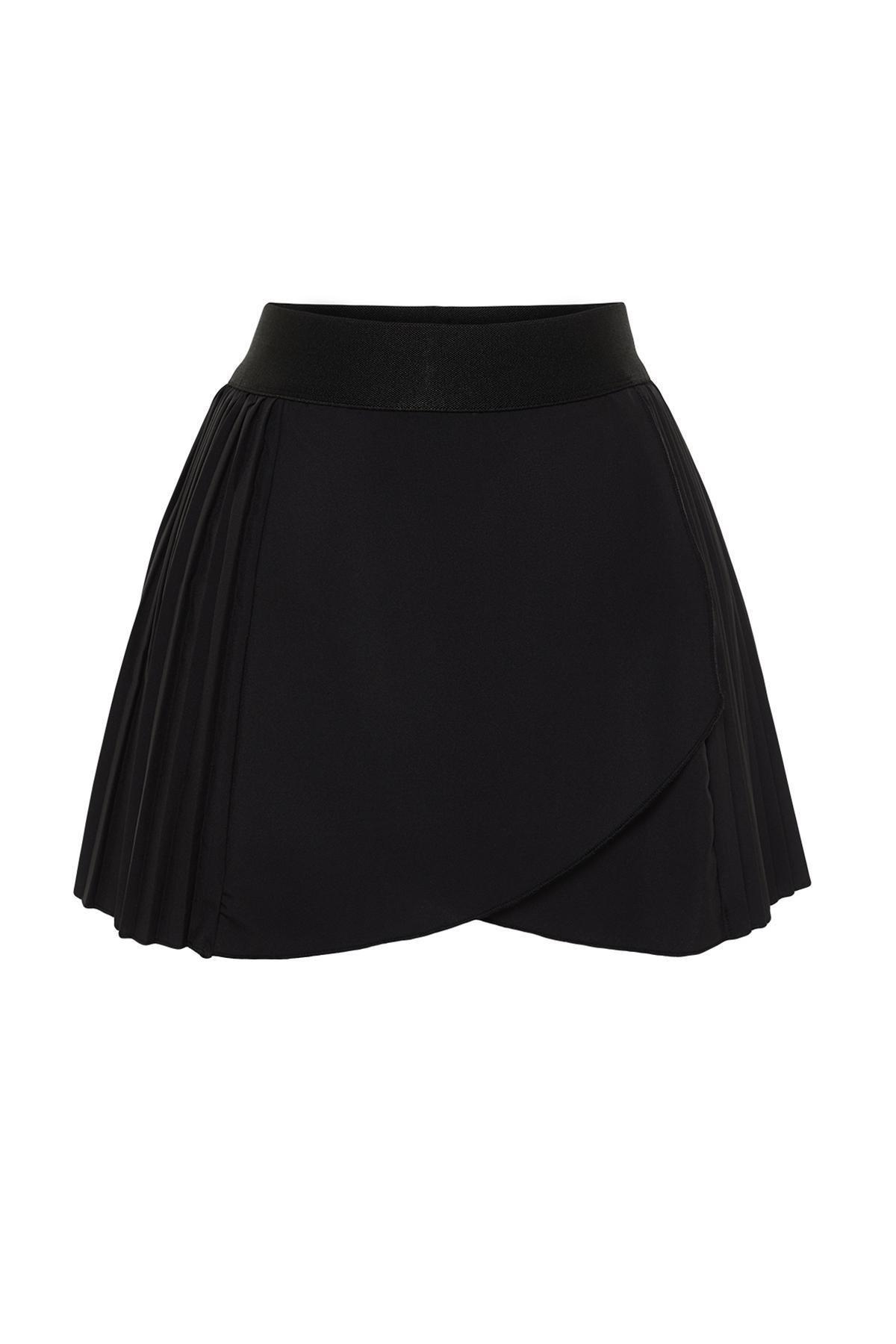 Black Premium 2 Layer Pleated Sports Shorts Skirt, , large image number 5