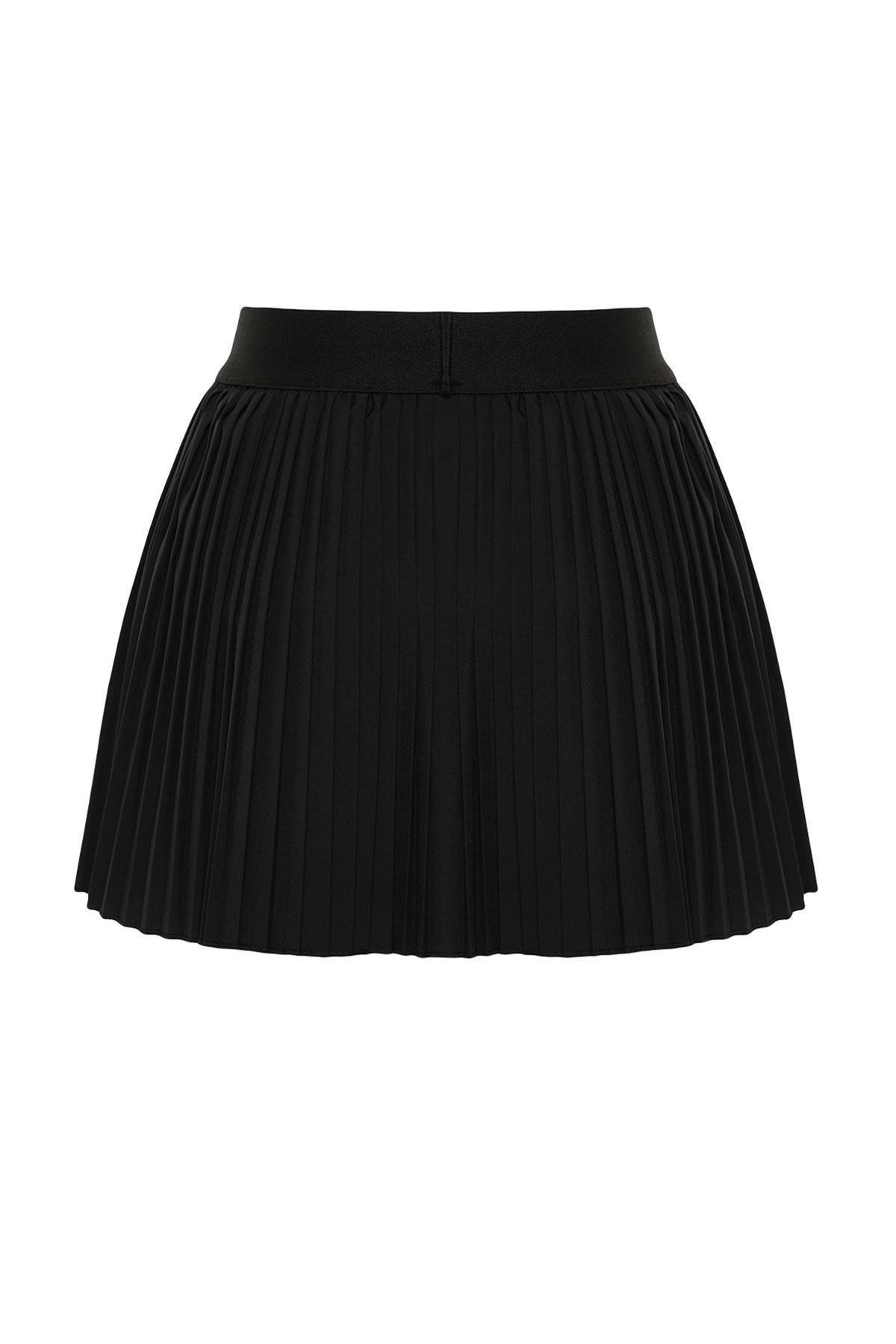 Black Premium 2 Layer Pleated Sports Shorts Skirt, , large image number 6