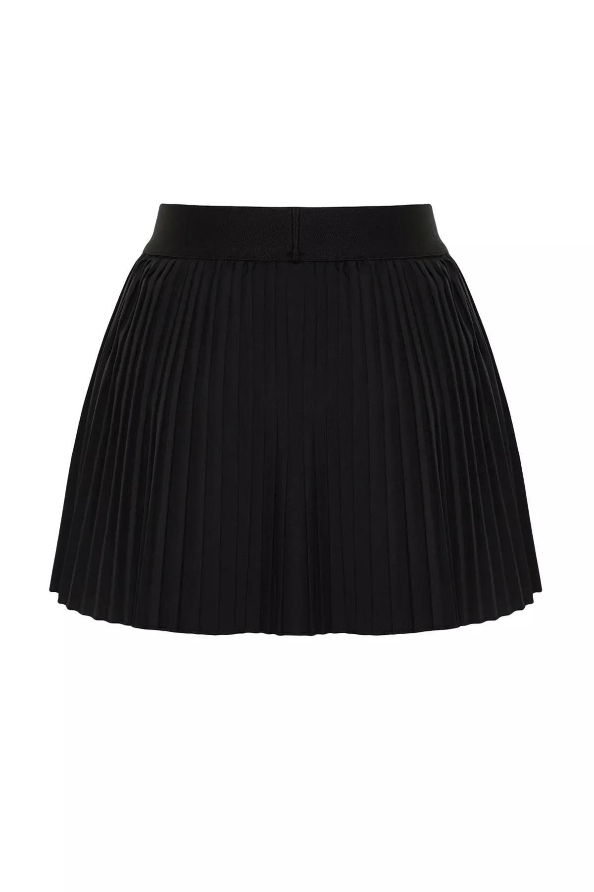 Black Premium 2 Layer Pleated Sports Shorts Skirt, , large image number 7