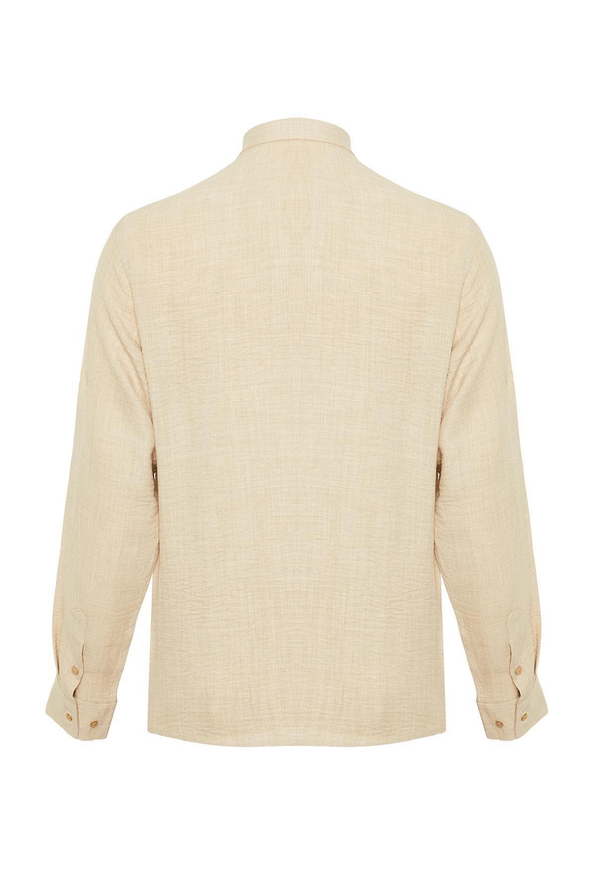 Beige Slim Fit Large Collar Casual Shirt, , large image number 5