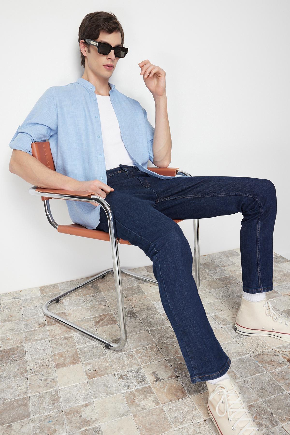 Blue Slim Fit Large Collar Casual Shirt, Blue, large image number 2