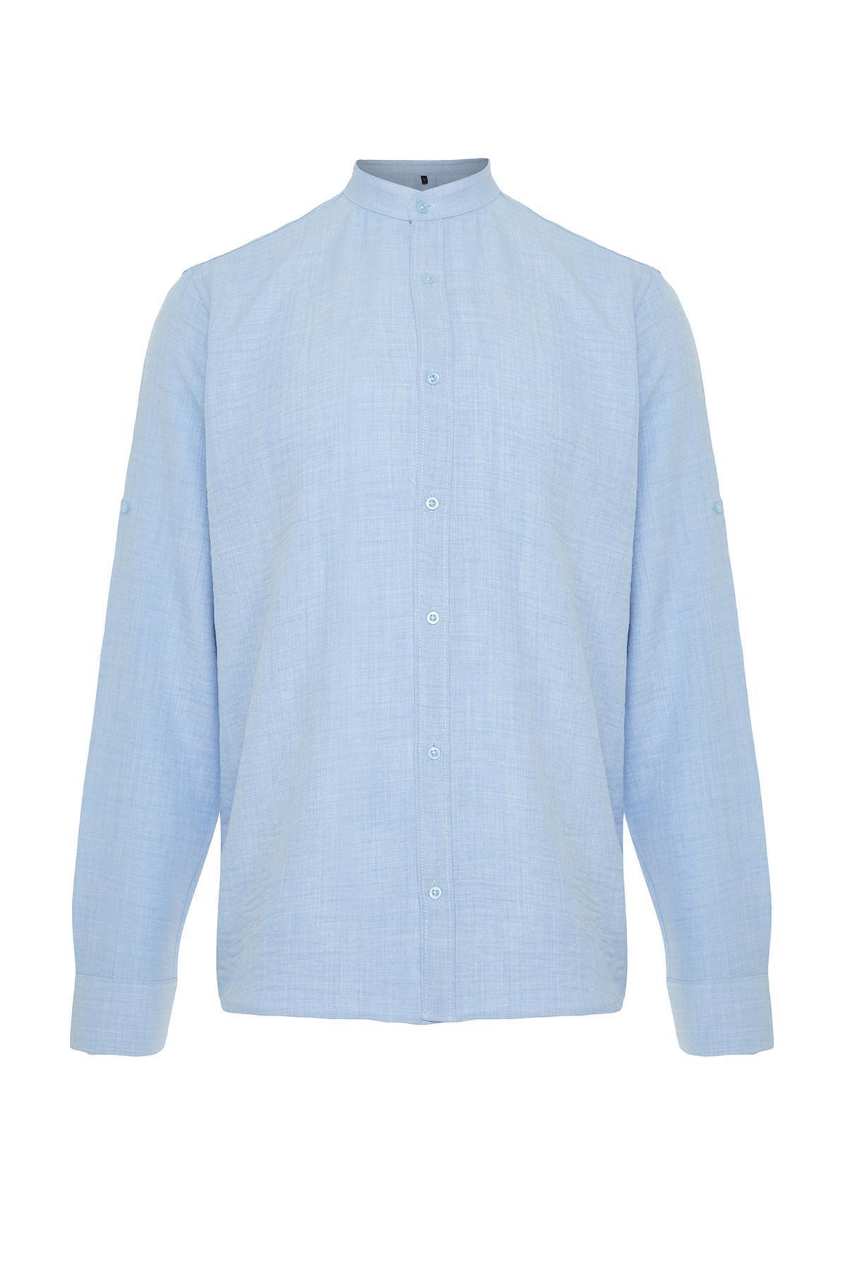 Blue Slim Fit Large Collar Casual Shirt, Blue, large image number 6