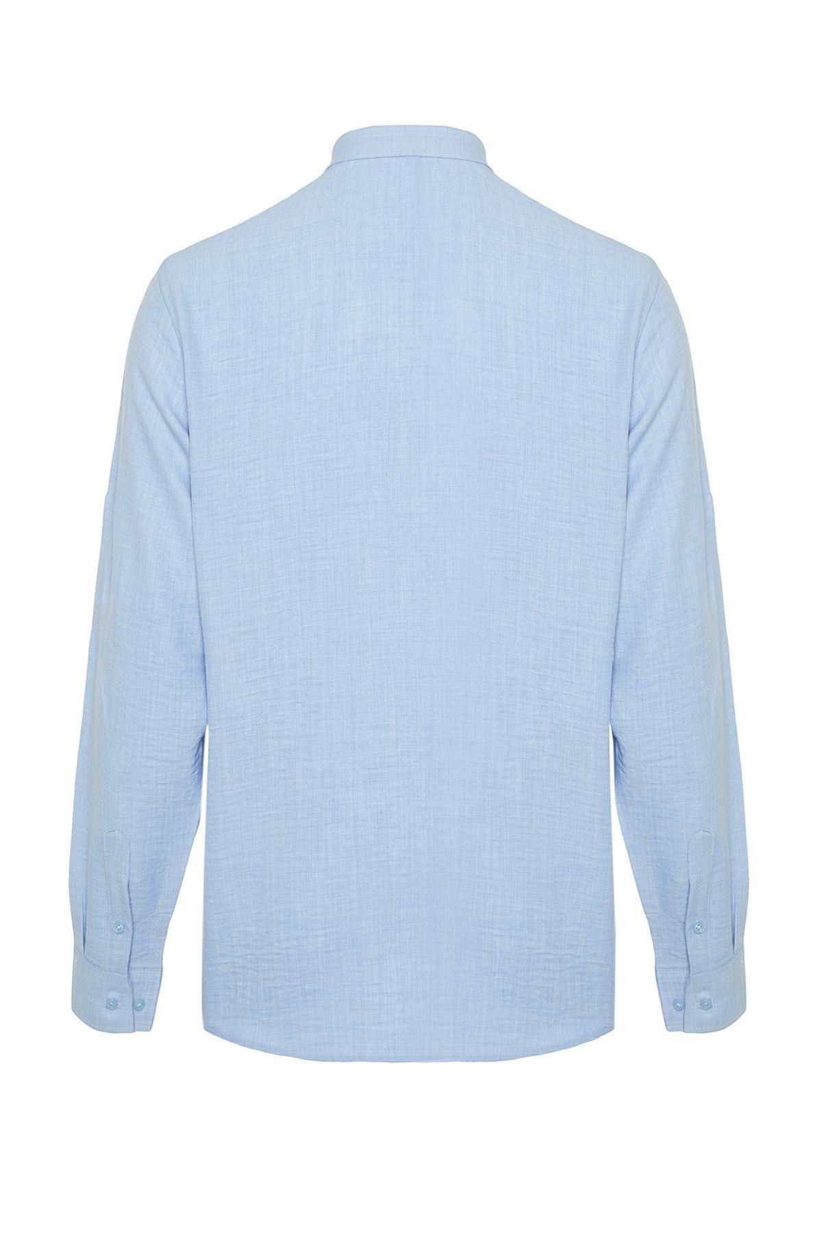 Blue Slim Fit Large Collar Casual Shirt, Blue, large image number 7