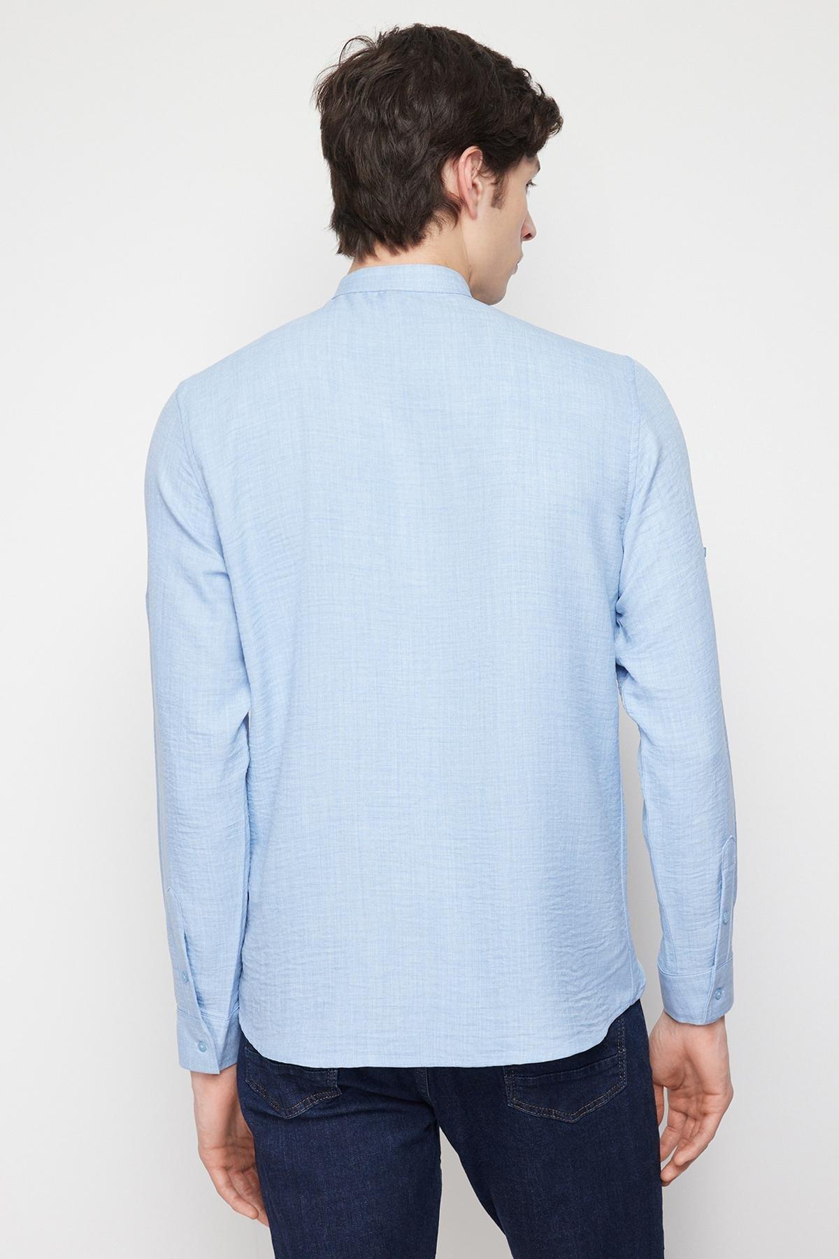 Blue Slim Fit Large Collar Casual Shirt, Blue, large image number 8
