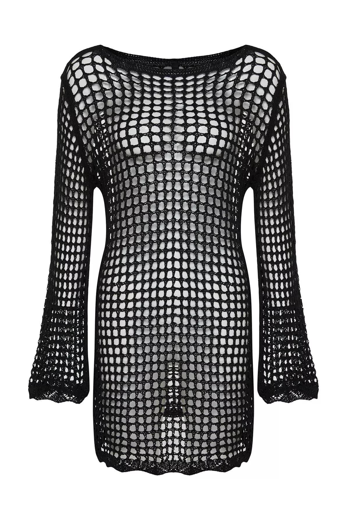 Black Mini Knitwear Beach Dress, , large image number 6