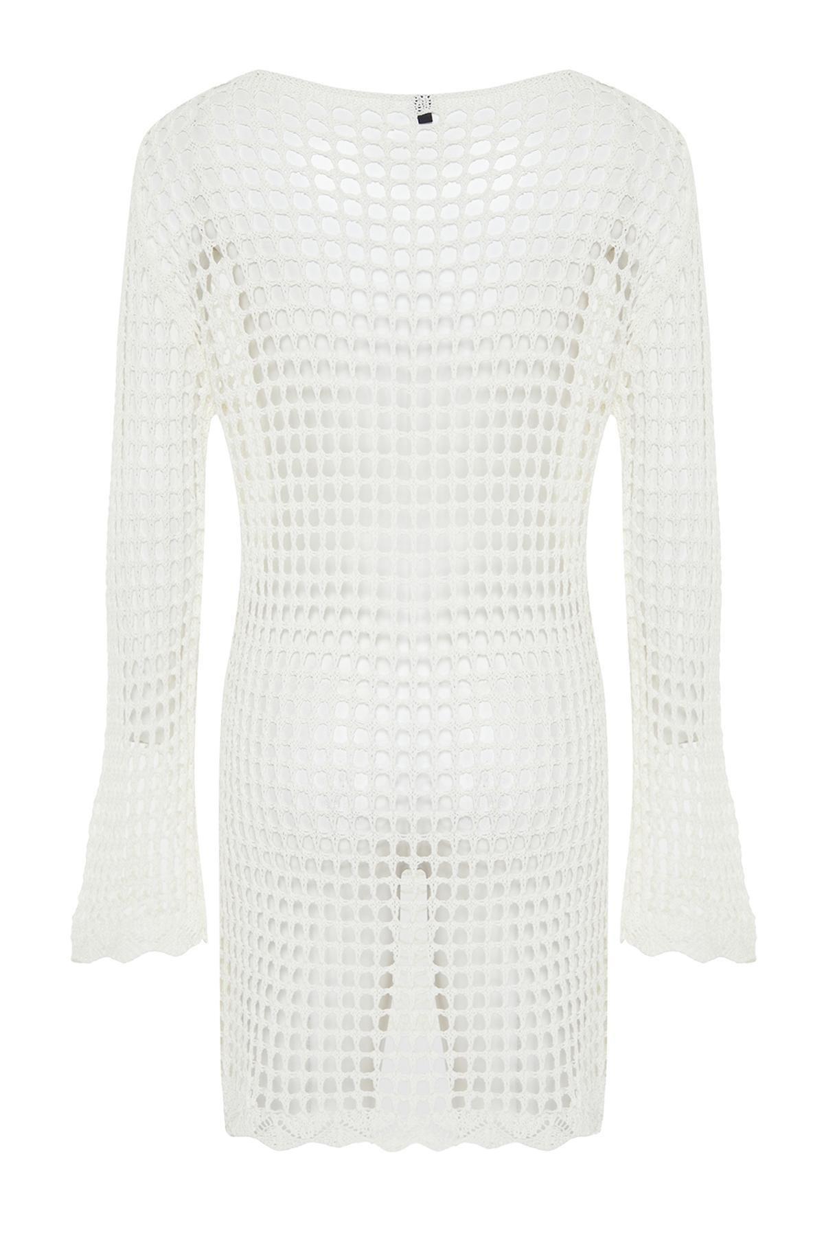 Ecru Mini Knitwear Look Beach Dress, , large image number 6