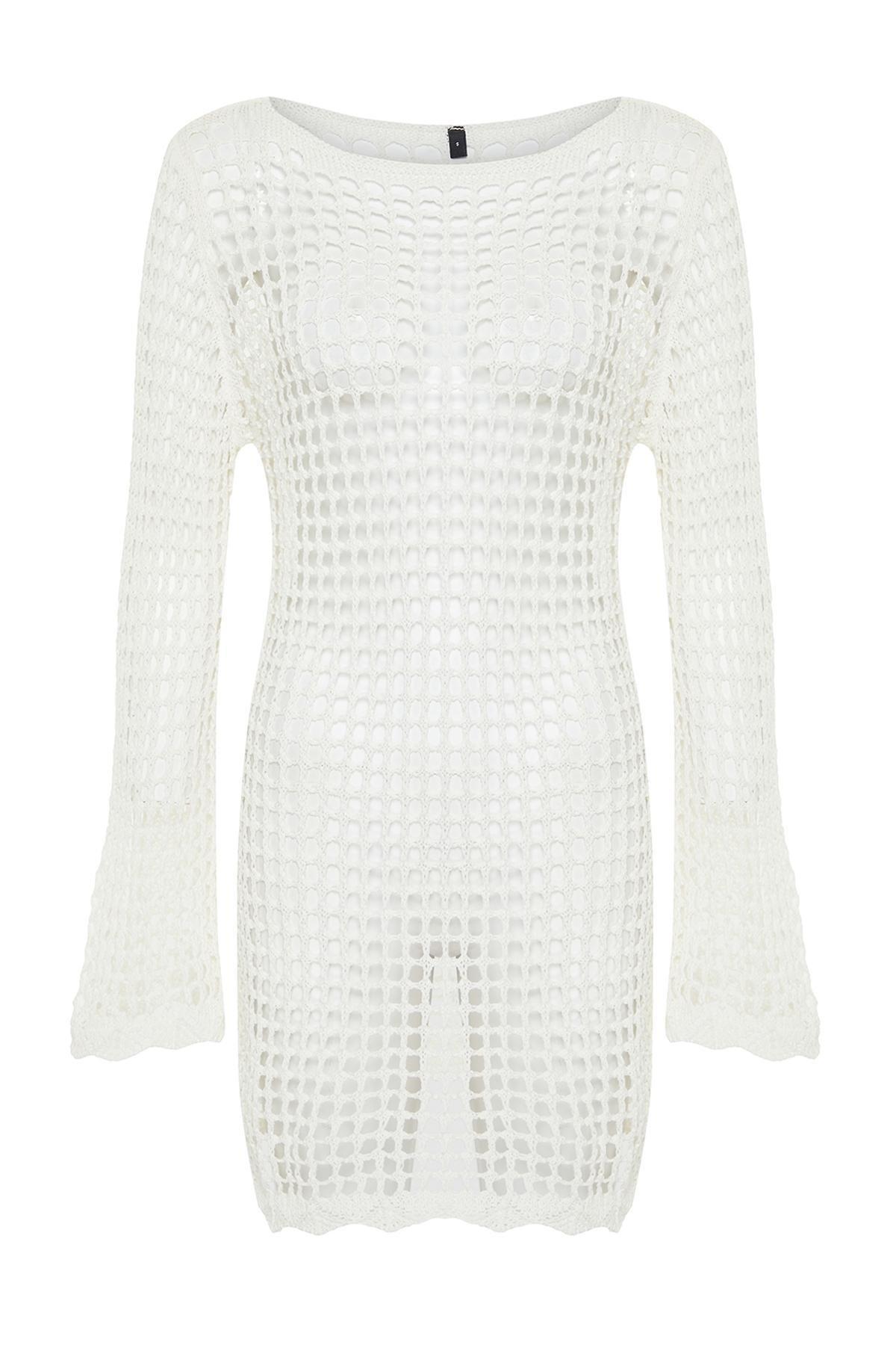 Ecru Mini Knitwear Look Beach Dress, , large image number 7