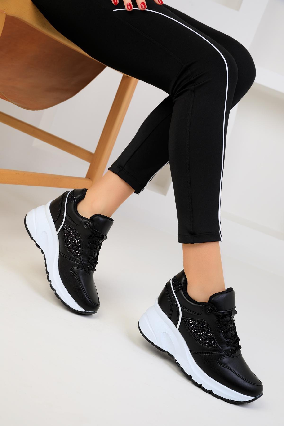 Black Glitter Lace Up Sneaker, , large image number 0