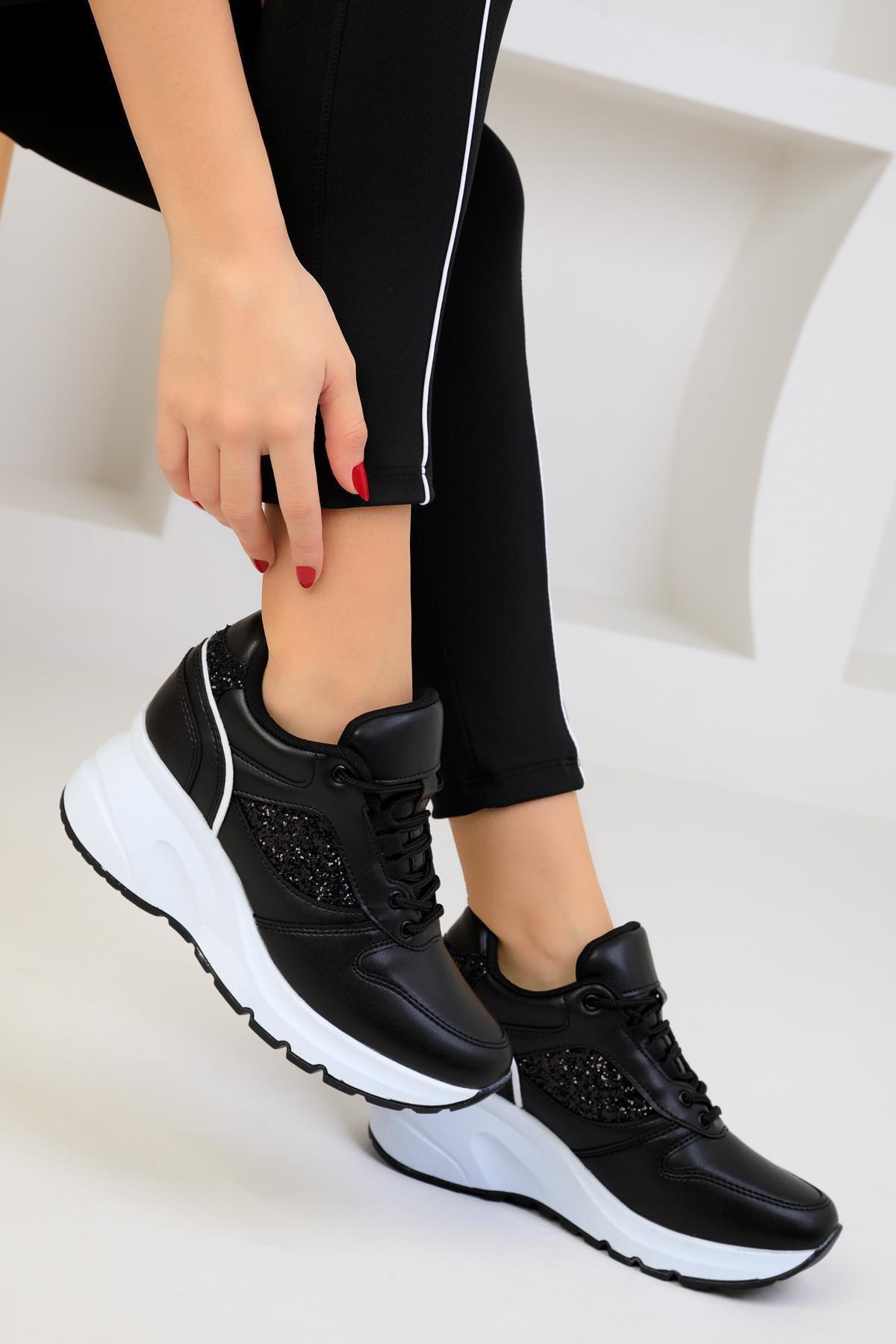 Black Glitter Lace Up Sneaker, , large image number 1