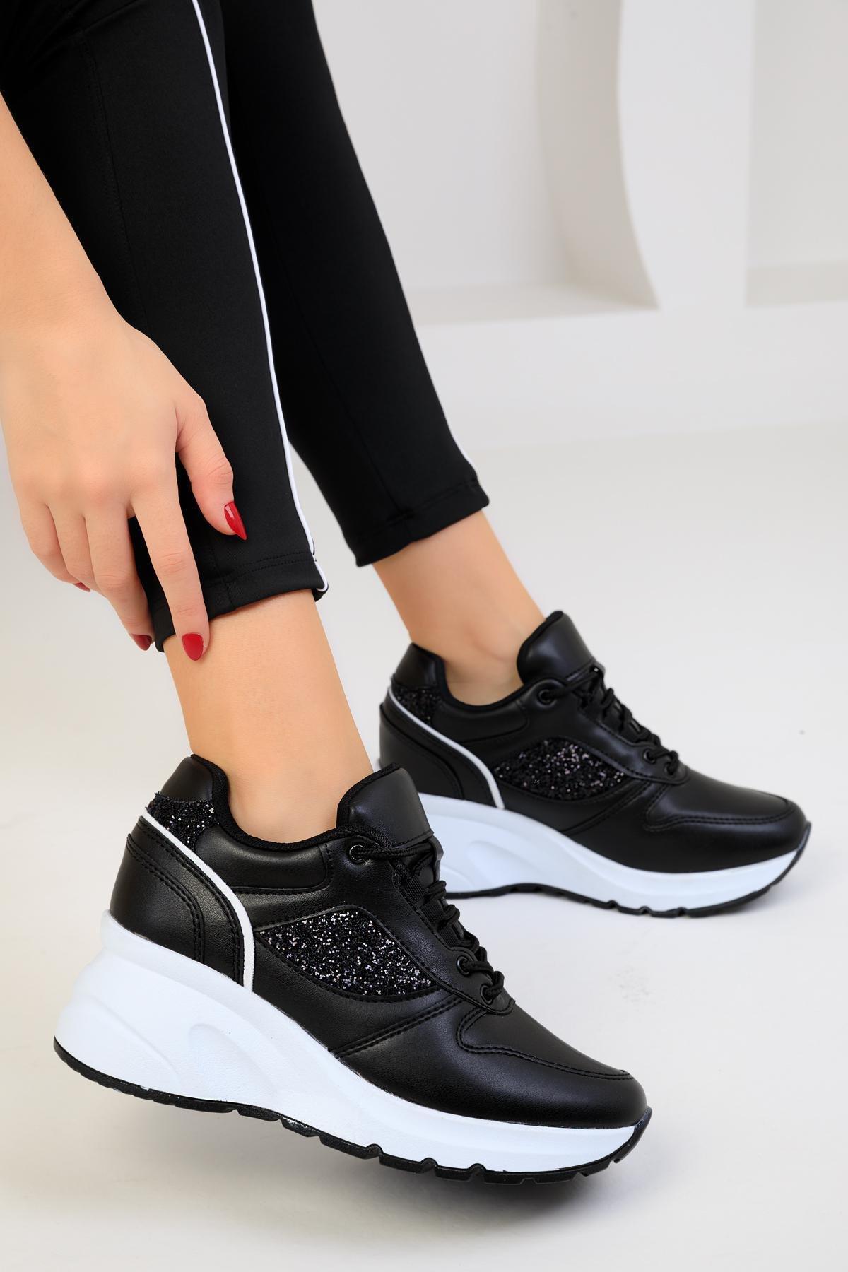 Black Glitter Lace Up Sneaker, , large image number 2