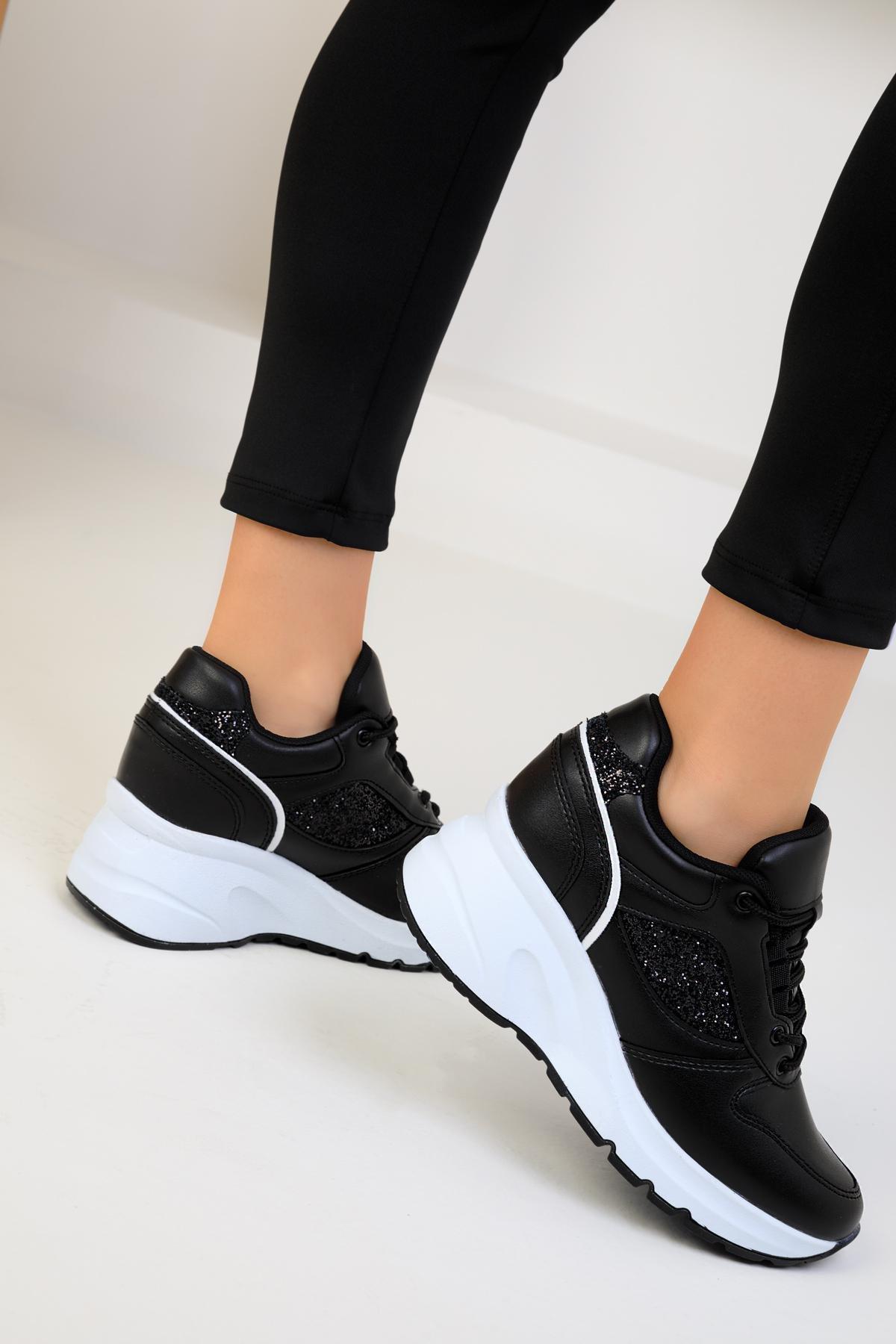Black Glitter Lace Up Sneaker, , large image number 3