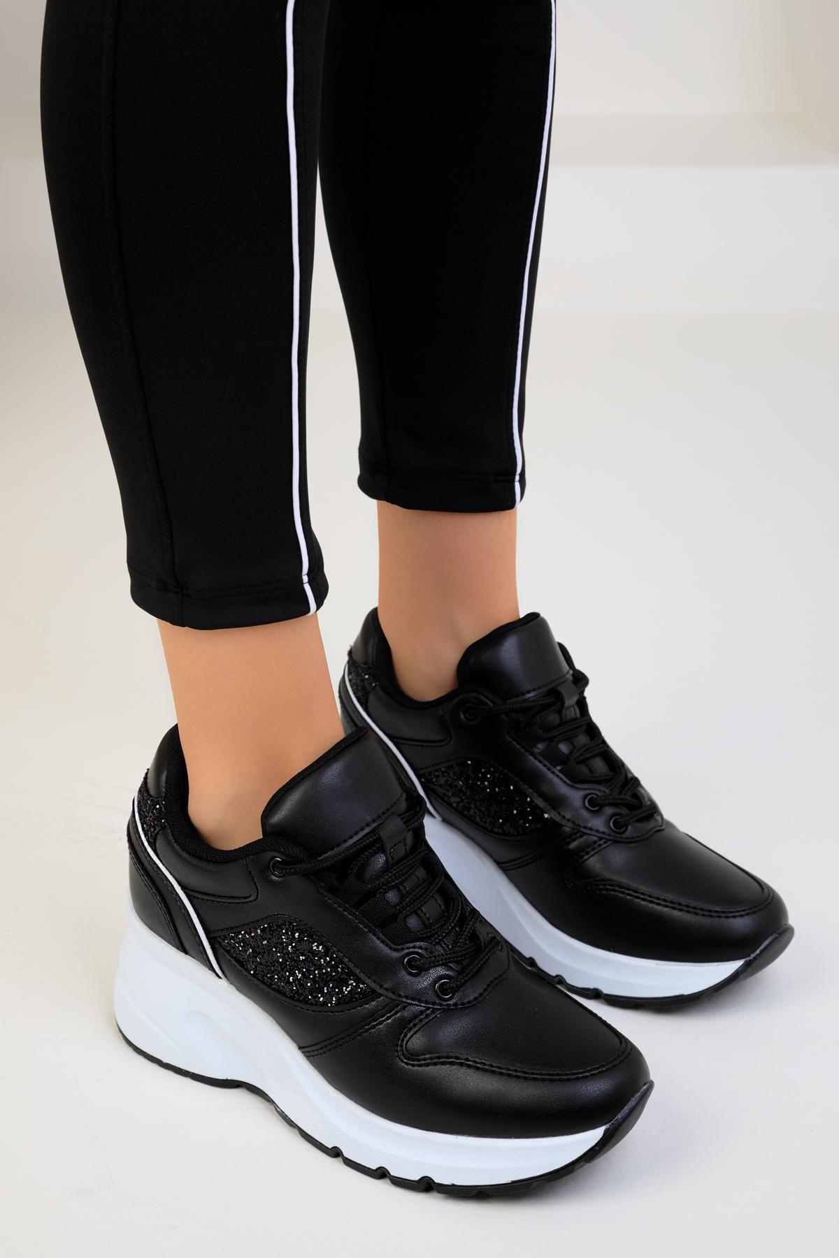 Black Glitter Lace Up Sneaker, , large image number 4
