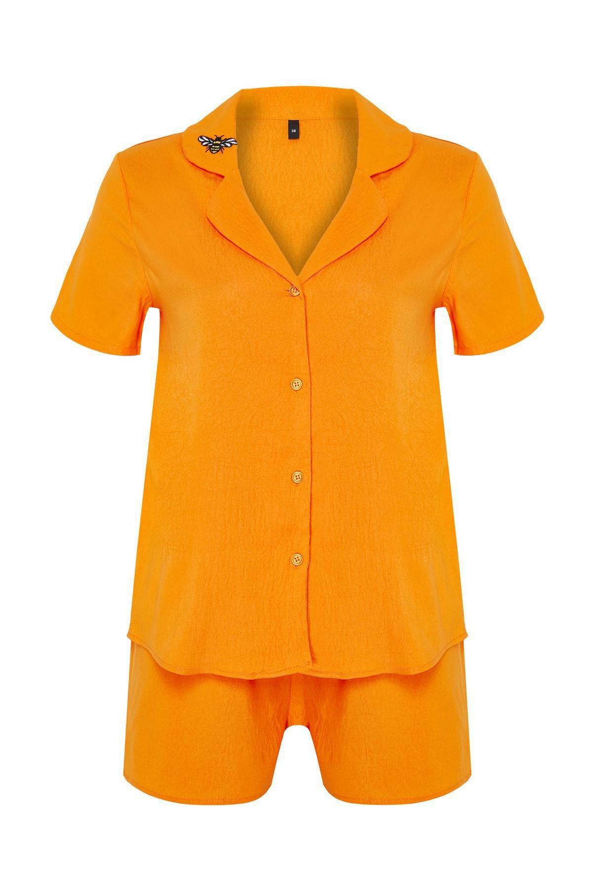 Yellow Embroidered Woven Pyjamas Set, , large image number 5