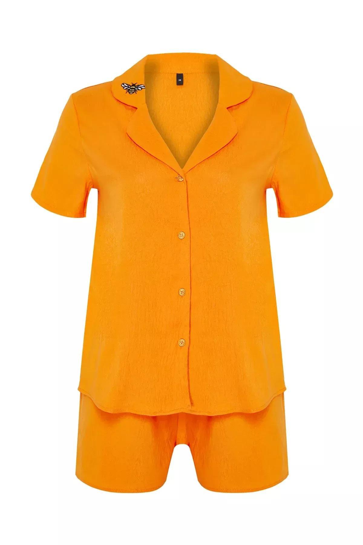 Yellow Embroidered Woven Pyjamas Set, , large image number 5