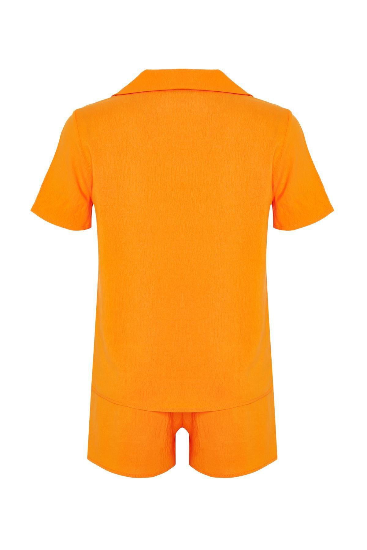 Yellow Embroidered Woven Pyjamas Set, , large image number 6