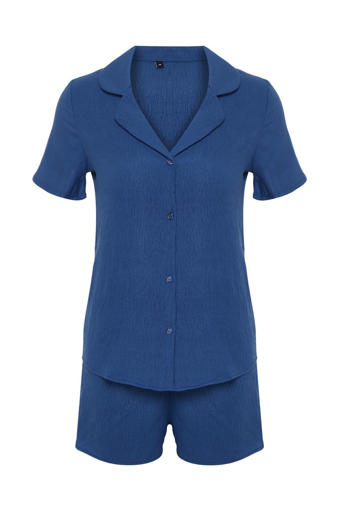 Navy Embroidered Woven Pyjamas Set, , large image number 5