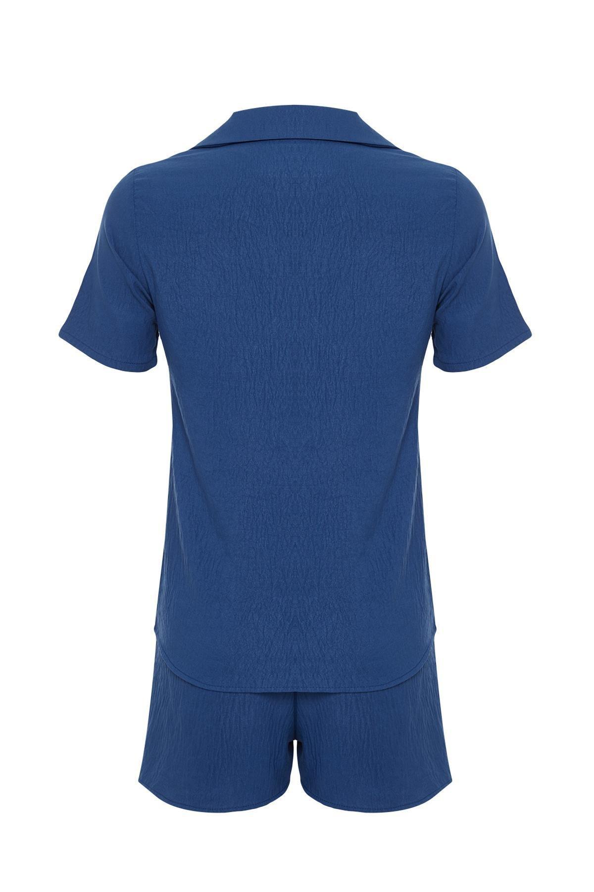 Navy Embroidered Woven Pyjamas Set, , large image number 6