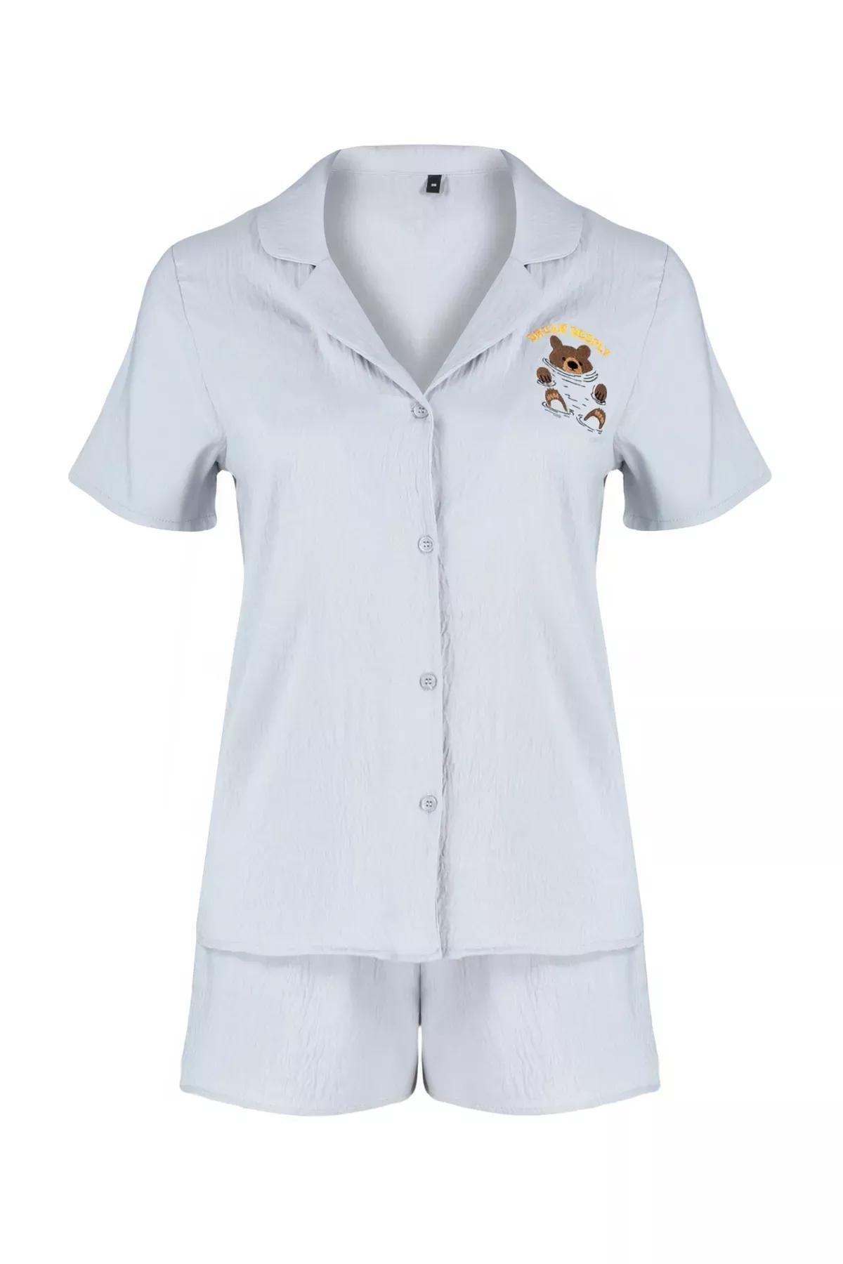 Grey Embroidered Woven Pyjamas Set, C101_1653, large image number 5