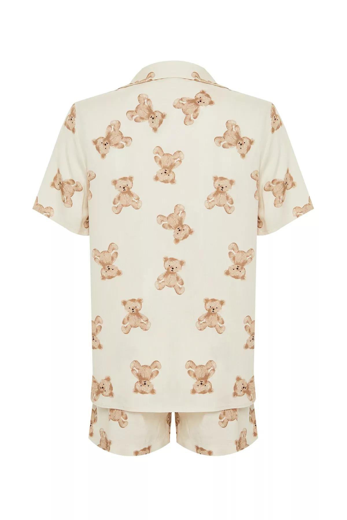 Beige Patterned Viscose Woven Pyjamas Set, Beige, large image number 6