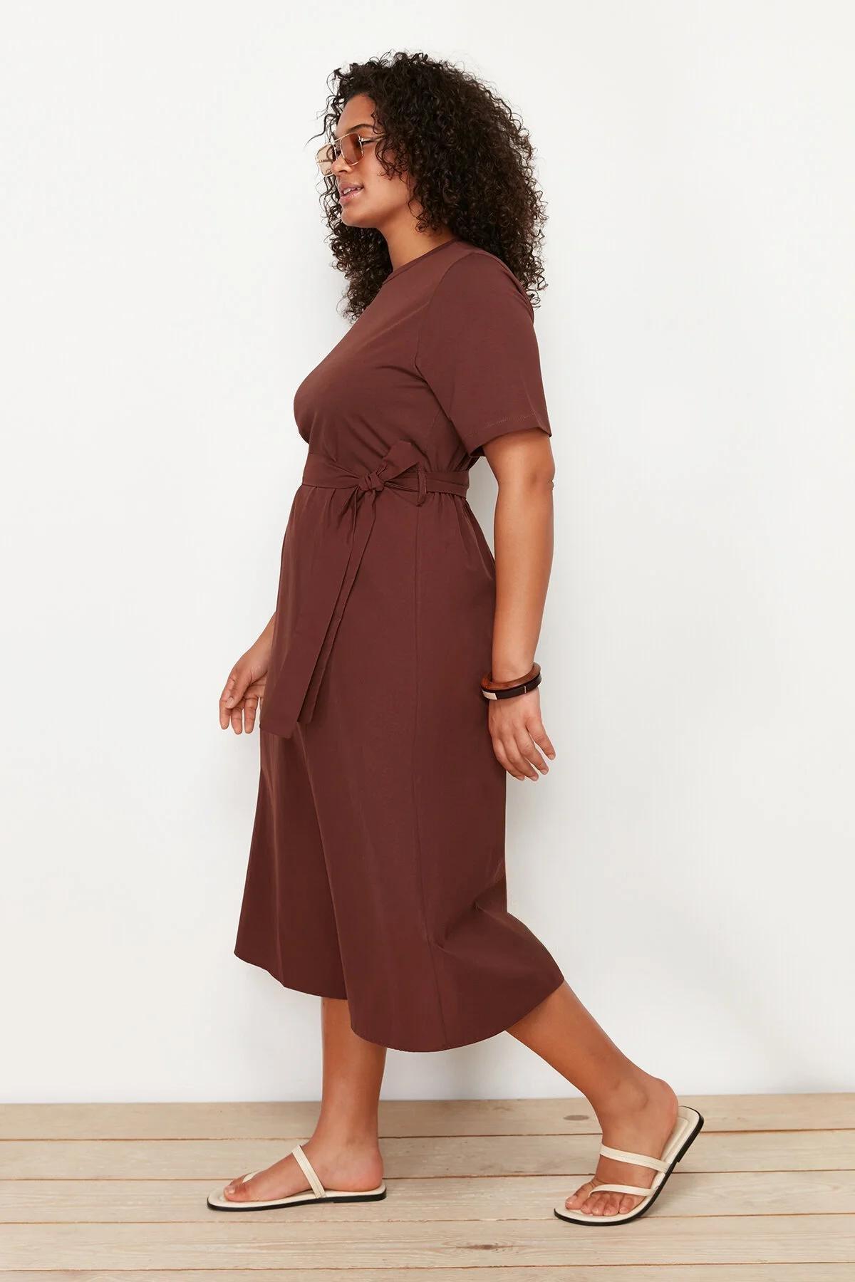 Brown A-Line Knitted Top and Woven Bottom Dress TBBSS24AH00020, , large image number 1