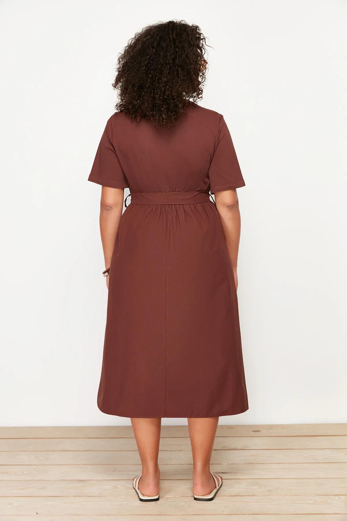 Brown A-Line Knitted Top and Woven Bottom Dress TBBSS24AH00020, , large image number 2