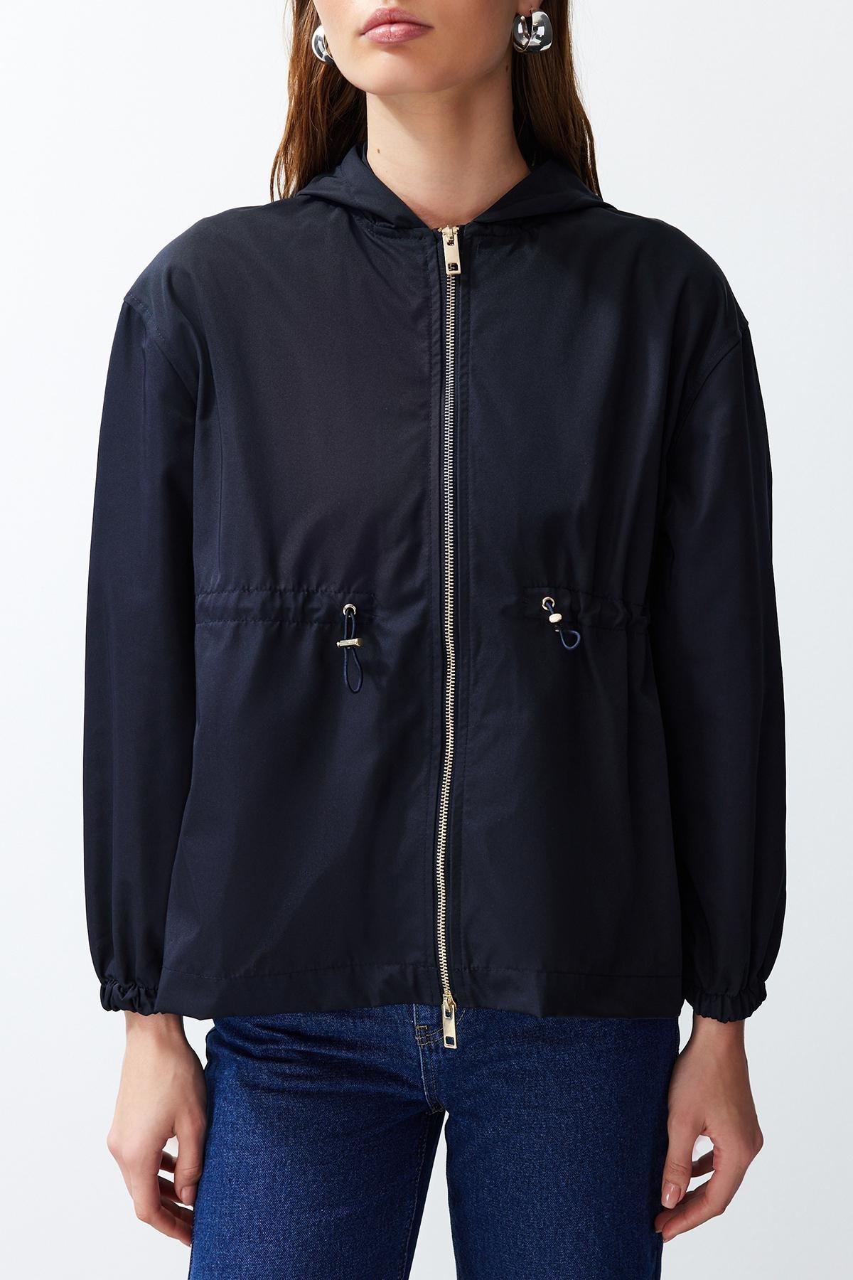 Navy Blue Oversize Mold Zipper Detailed Thin Water Repellent Raincoat Windbreaker Coat TWOSS24MO00035, single, , large image number 2