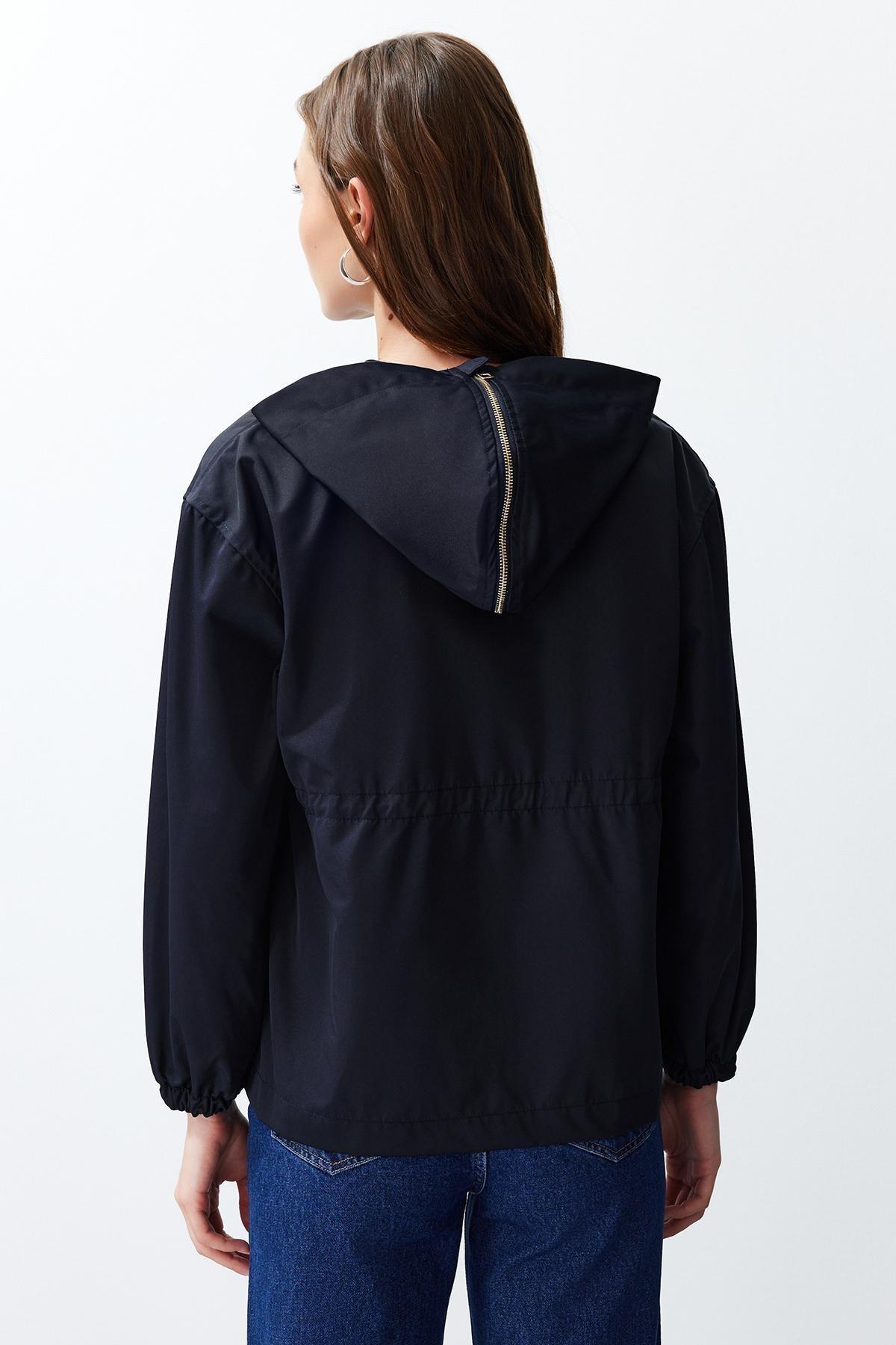 Navy Blue Oversize Mold Zipper Detailed Thin Water Repellent Raincoat Windbreaker Coat TWOSS24MO00035, single, , large image number 3