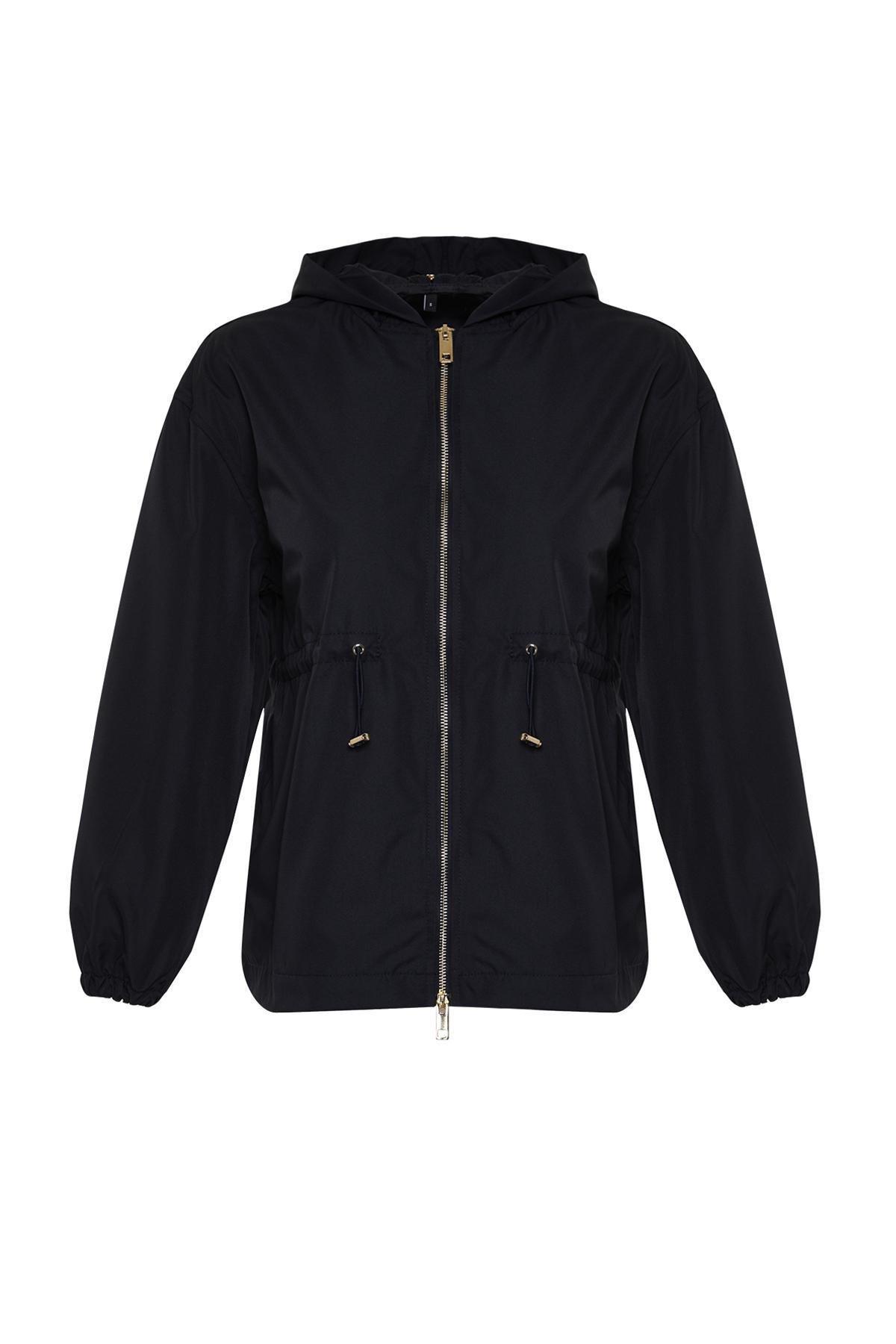 Navy Blue Oversize Mold Zipper Detailed Thin Water Repellent Raincoat Windbreaker Coat TWOSS24MO00035, single, , large image number 4
