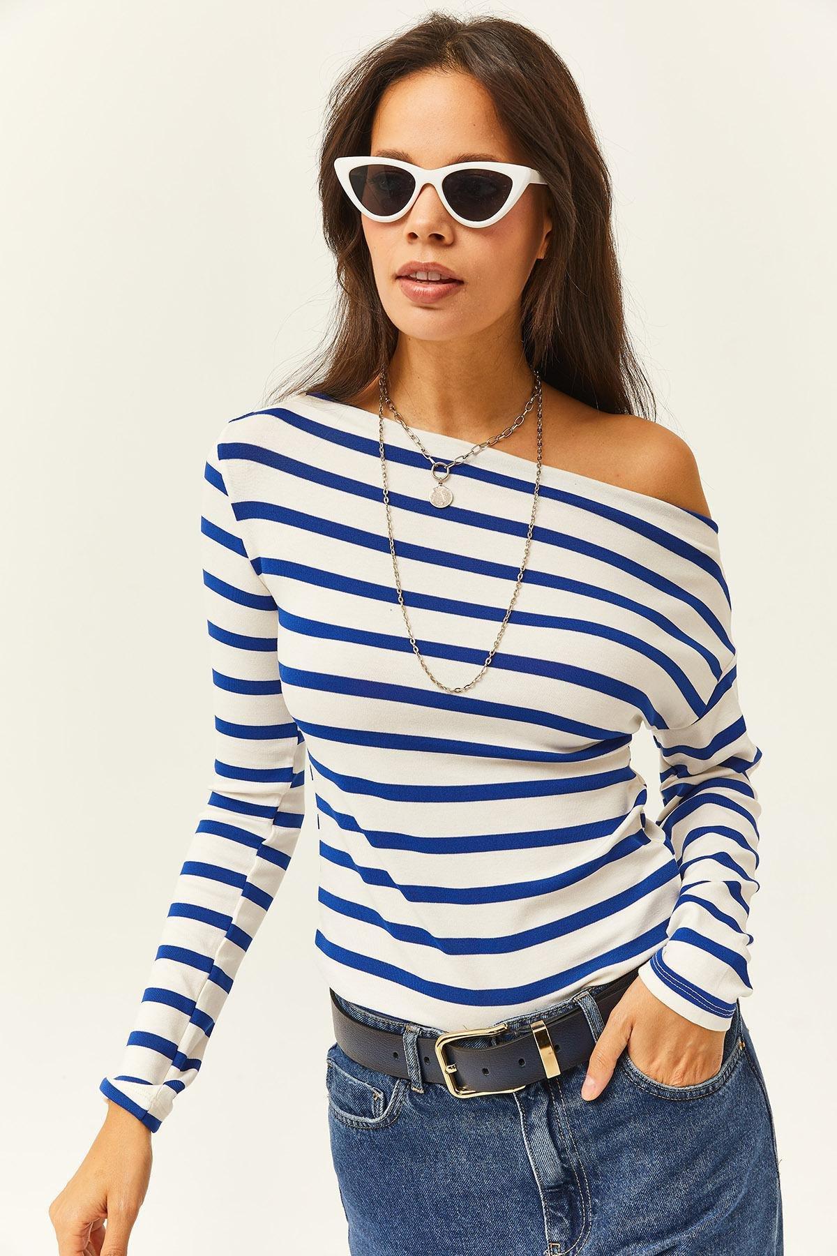 Blue Boat Neck Blouse, C101_4432, large image number 0