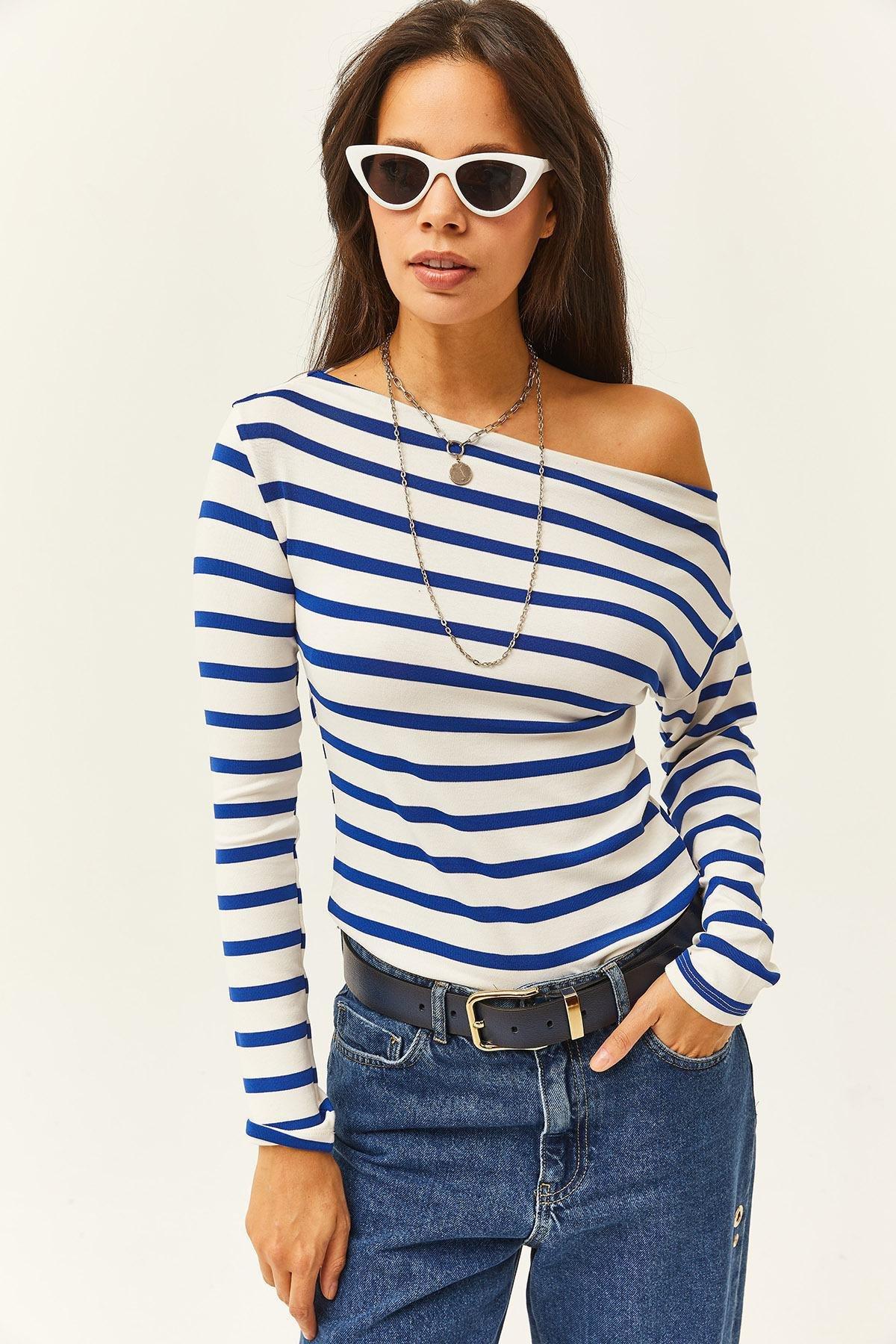 Blue Boat Neck Blouse, C101_4432, large image number 1