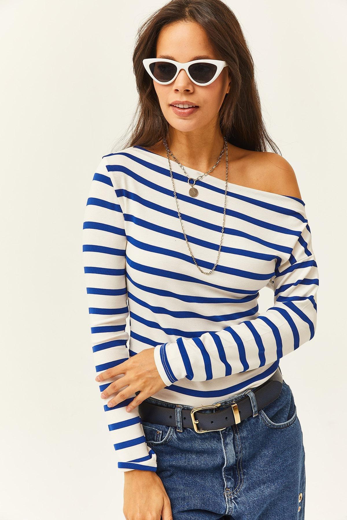Blue Boat Neck Blouse, C101_4432, large image number 2