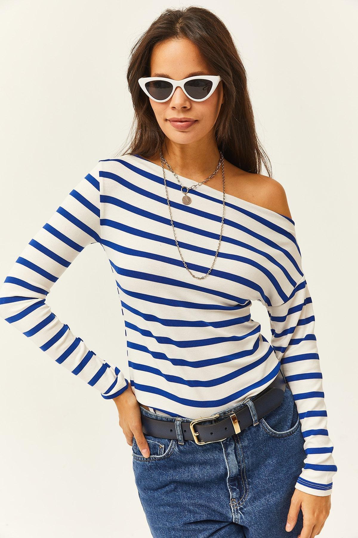Blue Boat Neck Blouse, C101_4432, large image number 3