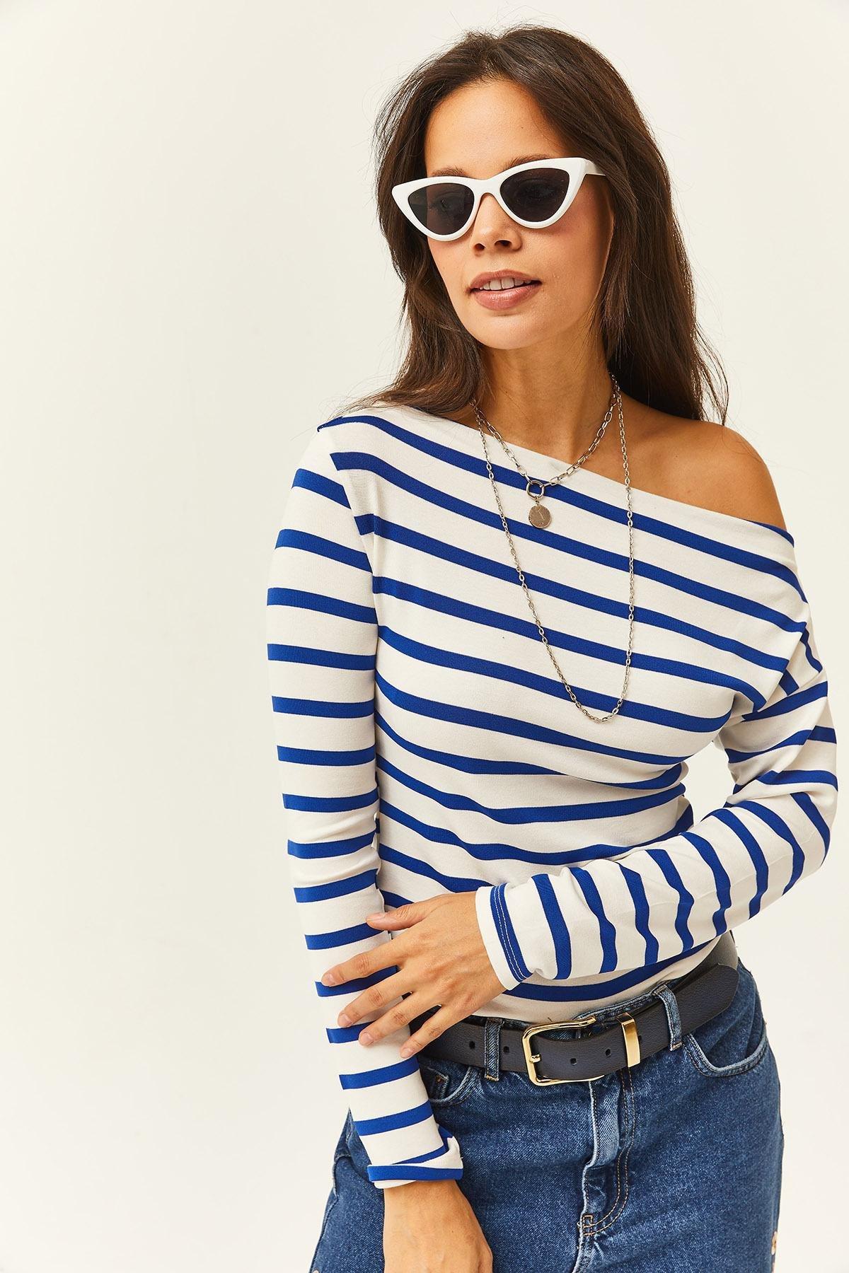 Blue Boat Neck Blouse, C101_4432, large image number 4