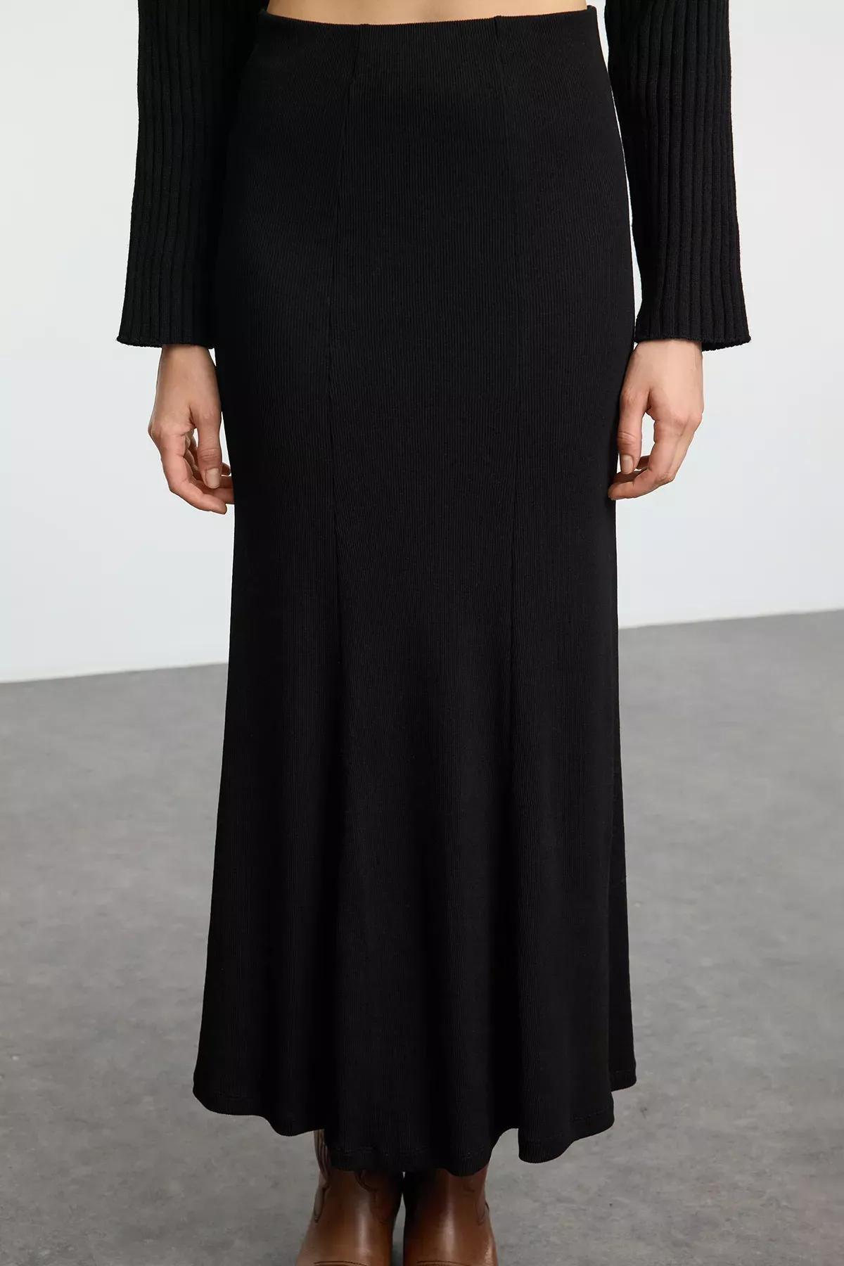 Black Maxi Stitch Knit Skirt, BLACK, large image number 2