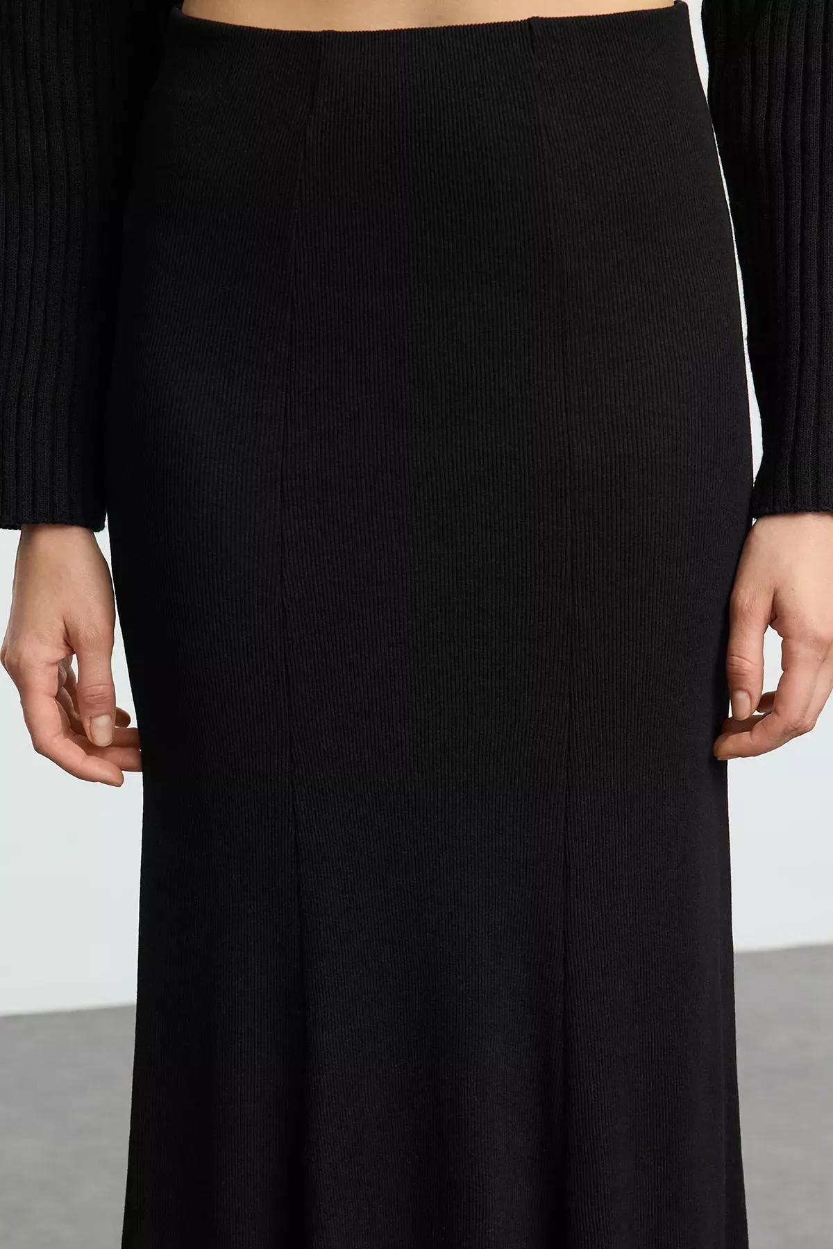 Black Maxi Stitch Knit Skirt, BLACK, large image number 3