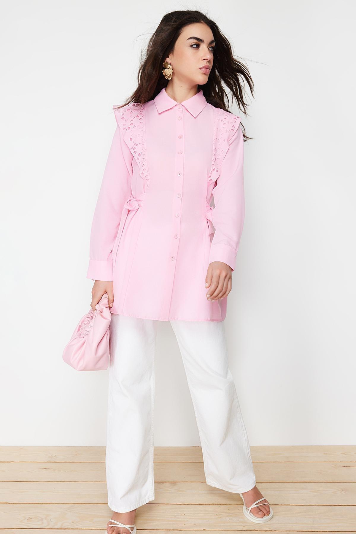 Pink Embroidered Cotton Woven Shirt, , large image number 1
