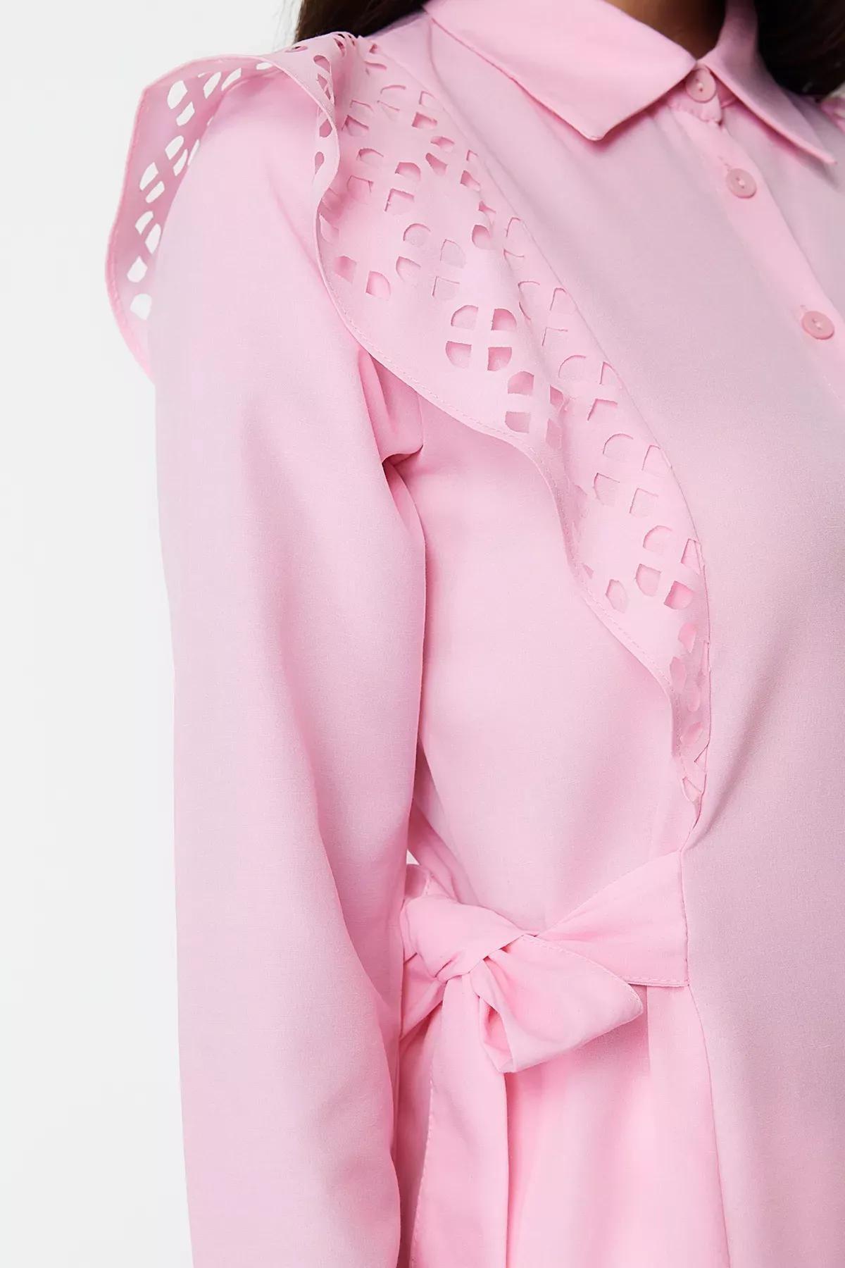 Pink Embroidered Cotton Woven Shirt, LIGHT PINK, large image number 3