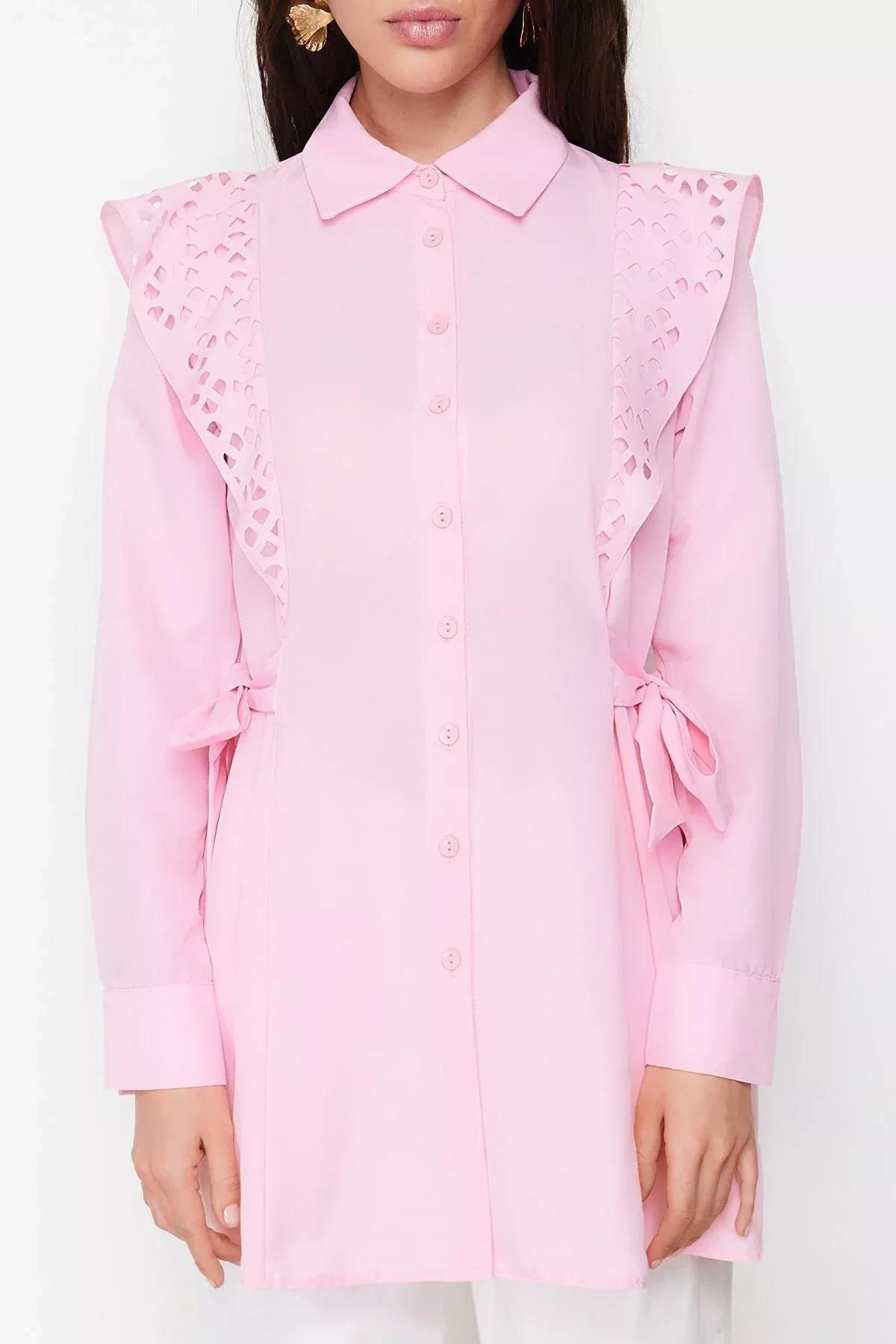Pink Embroidered Cotton Woven Shirt, LIGHT PINK, large image number 4