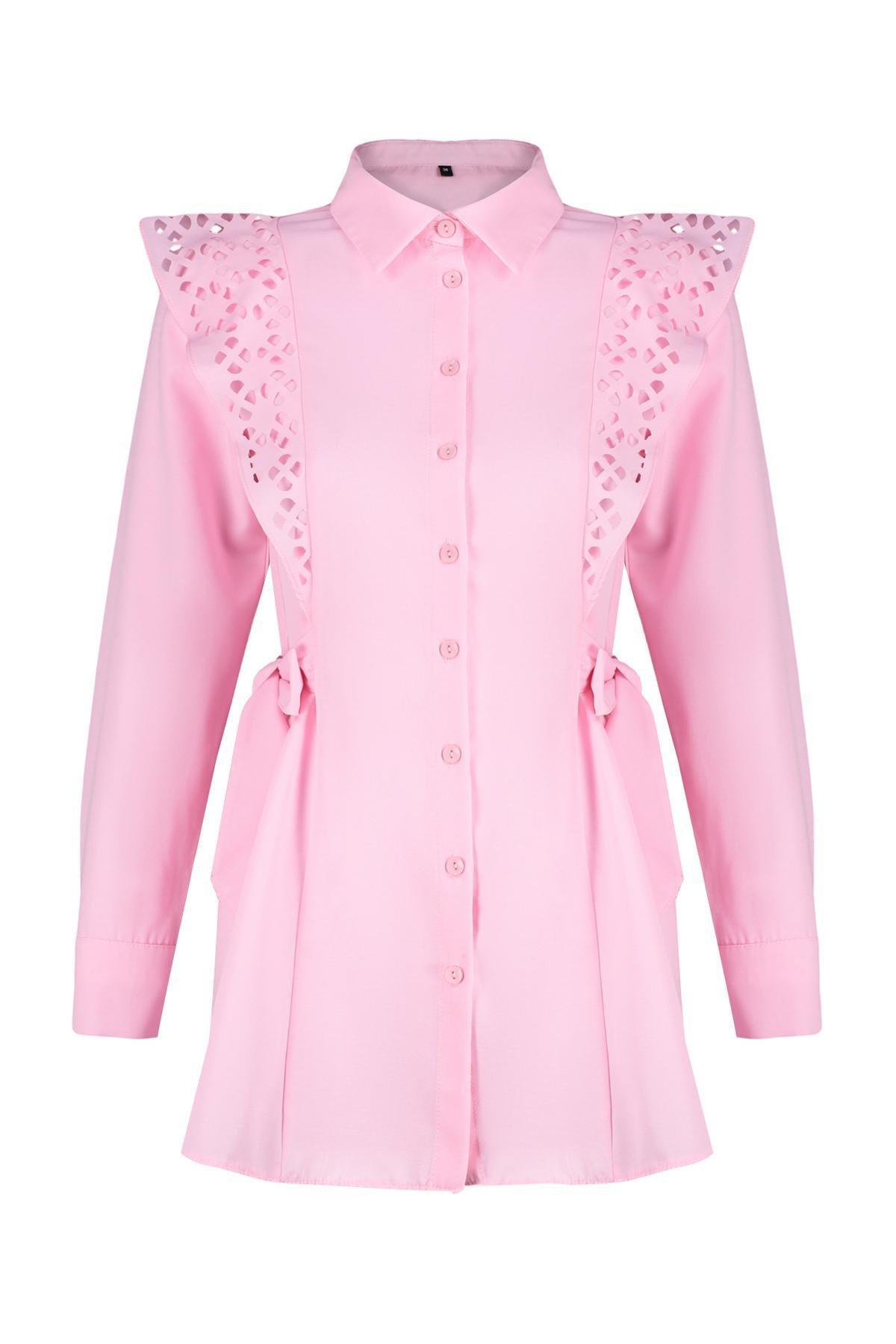 Pink Embroidered Cotton Woven Shirt, , large image number 5