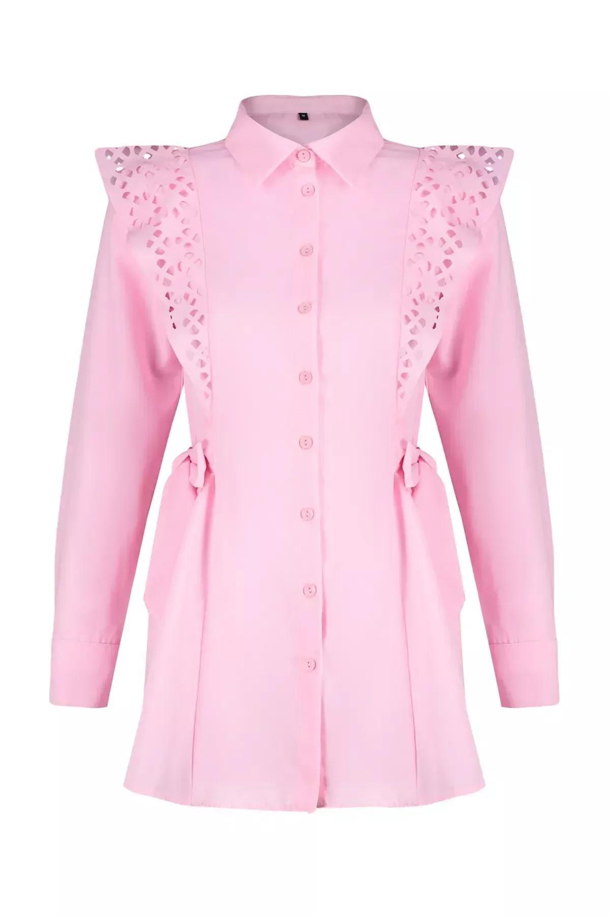 Pink Embroidered Cotton Woven Shirt, LIGHT PINK, large image number 5