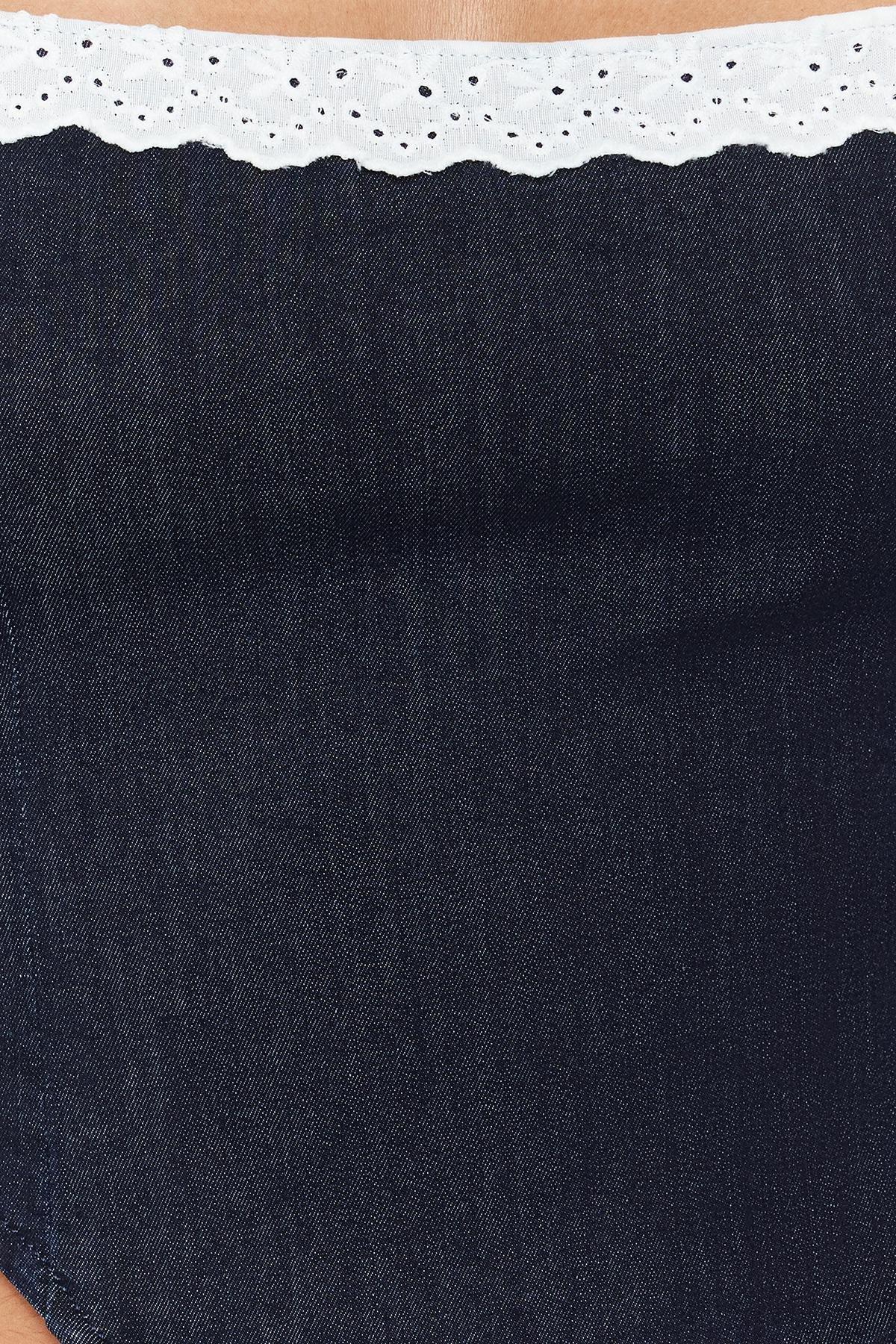 Navy Collar Detailed Strap Denim Bustier, , large image number 3