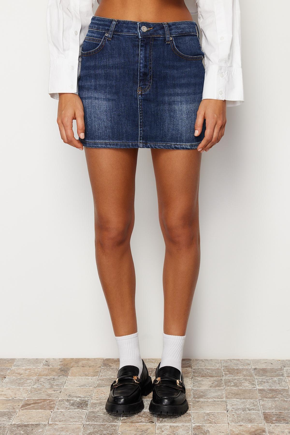 Blue More Sustainable Low Waist Mini Denim Skirt, , large image number 4